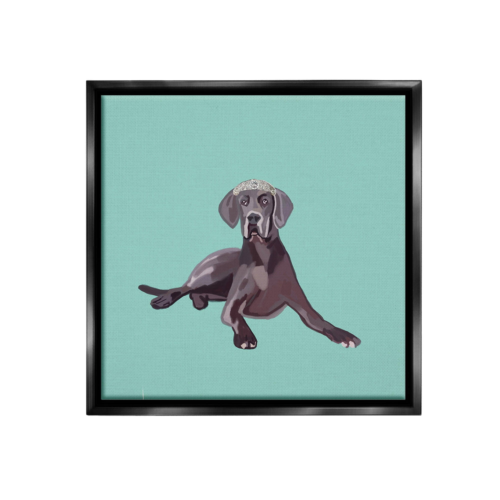 Stupell Industries Labrador Dog & Crown Animals & Insects Painting Black Floater Framed Canvas Art Print Wall Art, 18 x 18