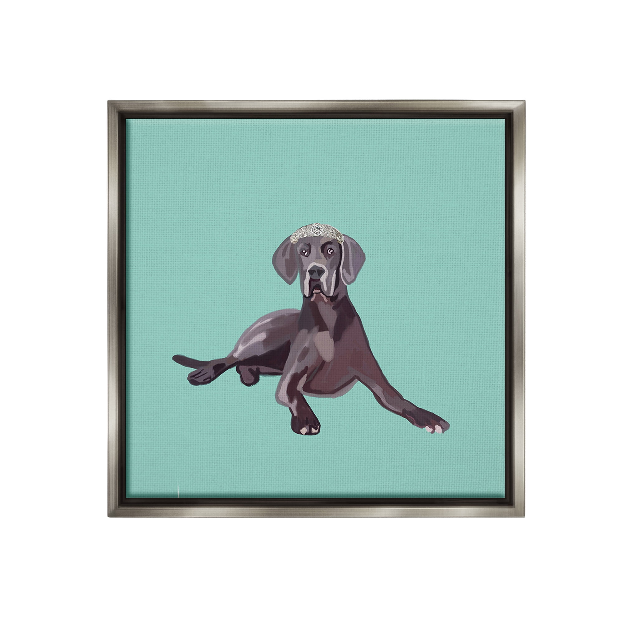 Stupell Industries Labrador Dog & Crown Animals & Insects Painting Gray Floater Framed Canvas Art Print Wall Art, 18 x 18