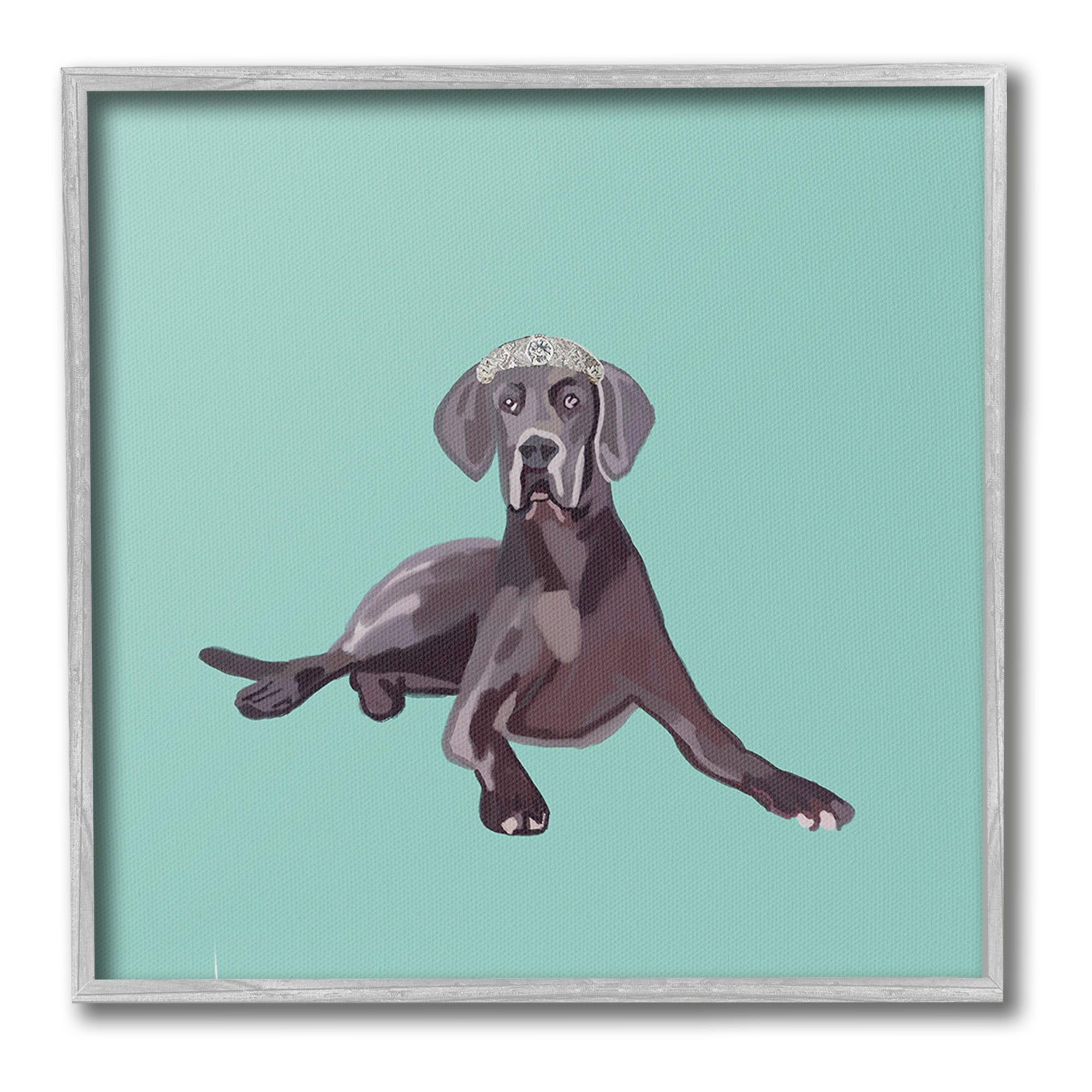 Stupell Industries Labrador Dog & Crown Animals & Insects Painting Gray Framed Art Print Wall Art, 24 x 24
