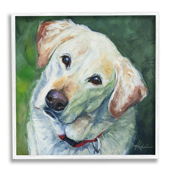 Stupell Industries Labrador Dog Pet Portrait Animals & Insects Painting White Framed Art Print Wall Art