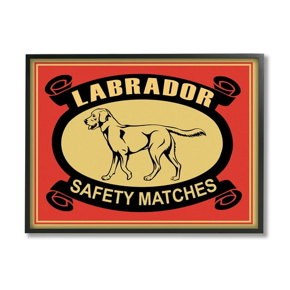Stupell Industries Labrador Dog Safety Matches Vintage Illustration Red Yellow Graphic Art Black Framed Art Print Wall Art, 11x14, by Mark Rogan