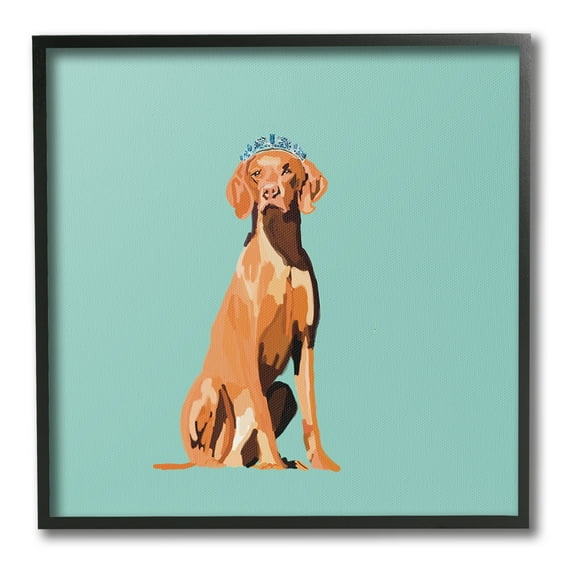 Stupell Industries Labrador Dog with Crown Animals & Insects Painting Black Framed Art Print Wall Art, 12 x 12