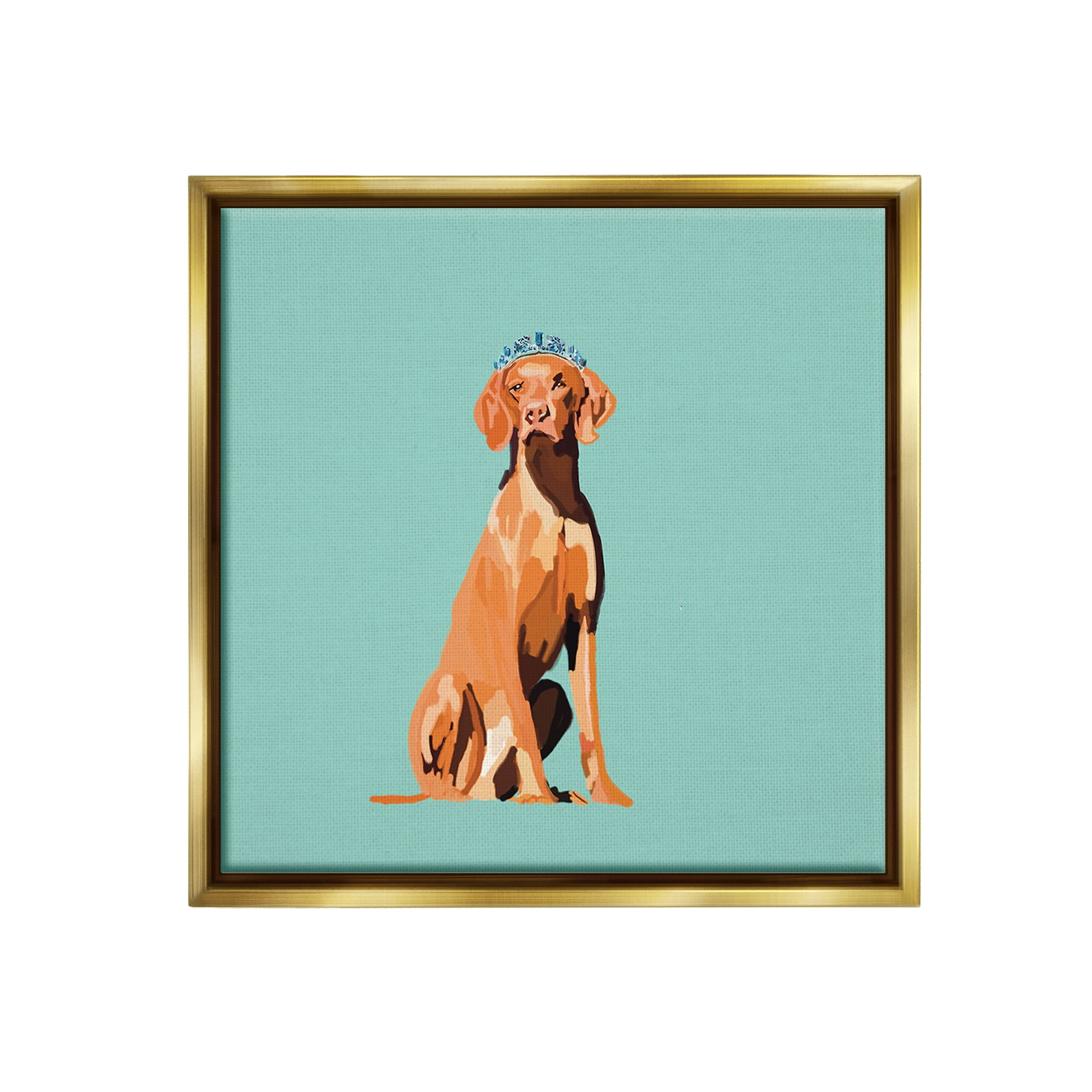 Stupell Industries Labrador Dog with Crown Animals & Insects Painting Gold Floater Framed Canvas Art Print Wall Art, 25 x 25