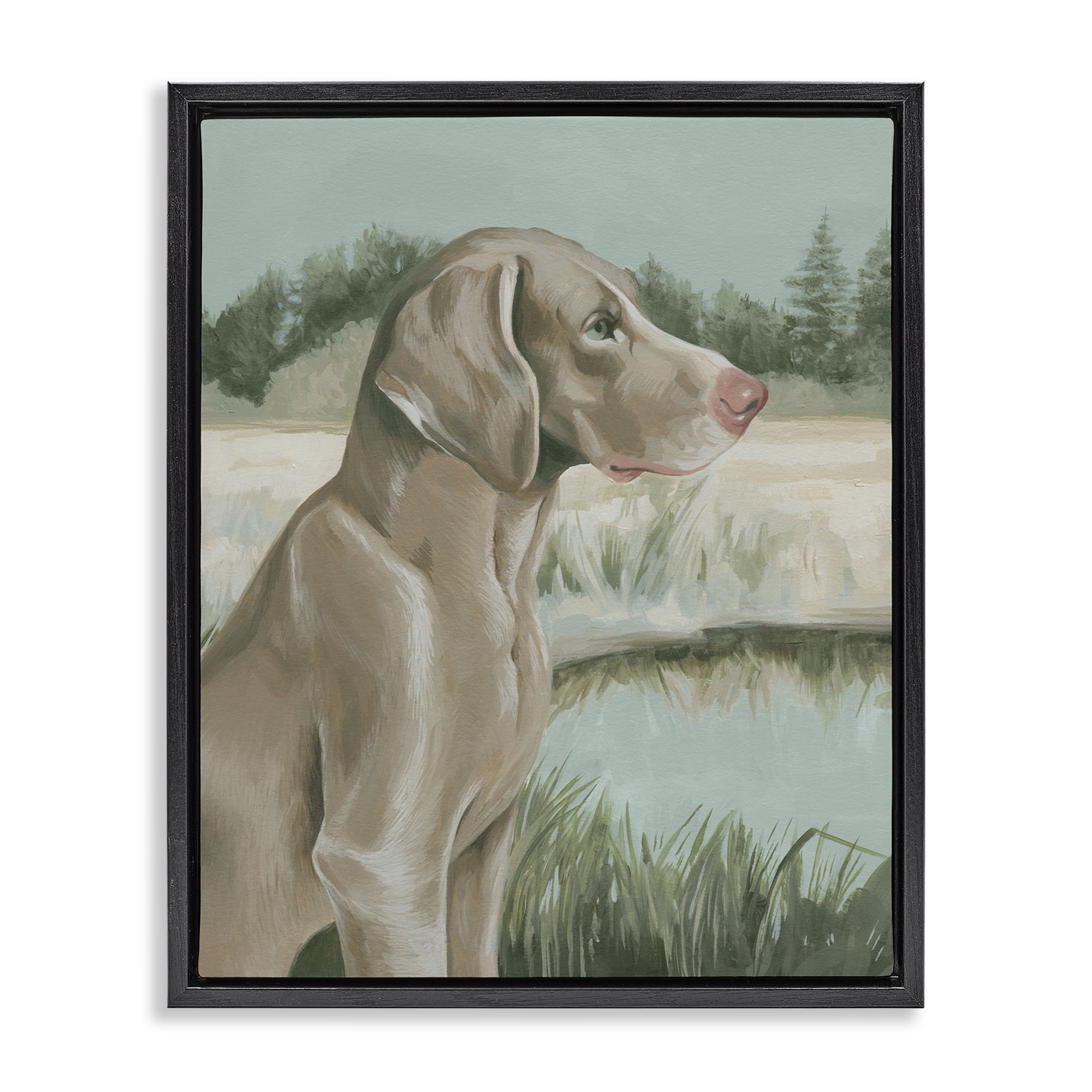 Stupell Industries Labrador Lake Landscape Animals & Insects Painting Black Floater Framed Canvas Art Print Wall Art, 17 x 21