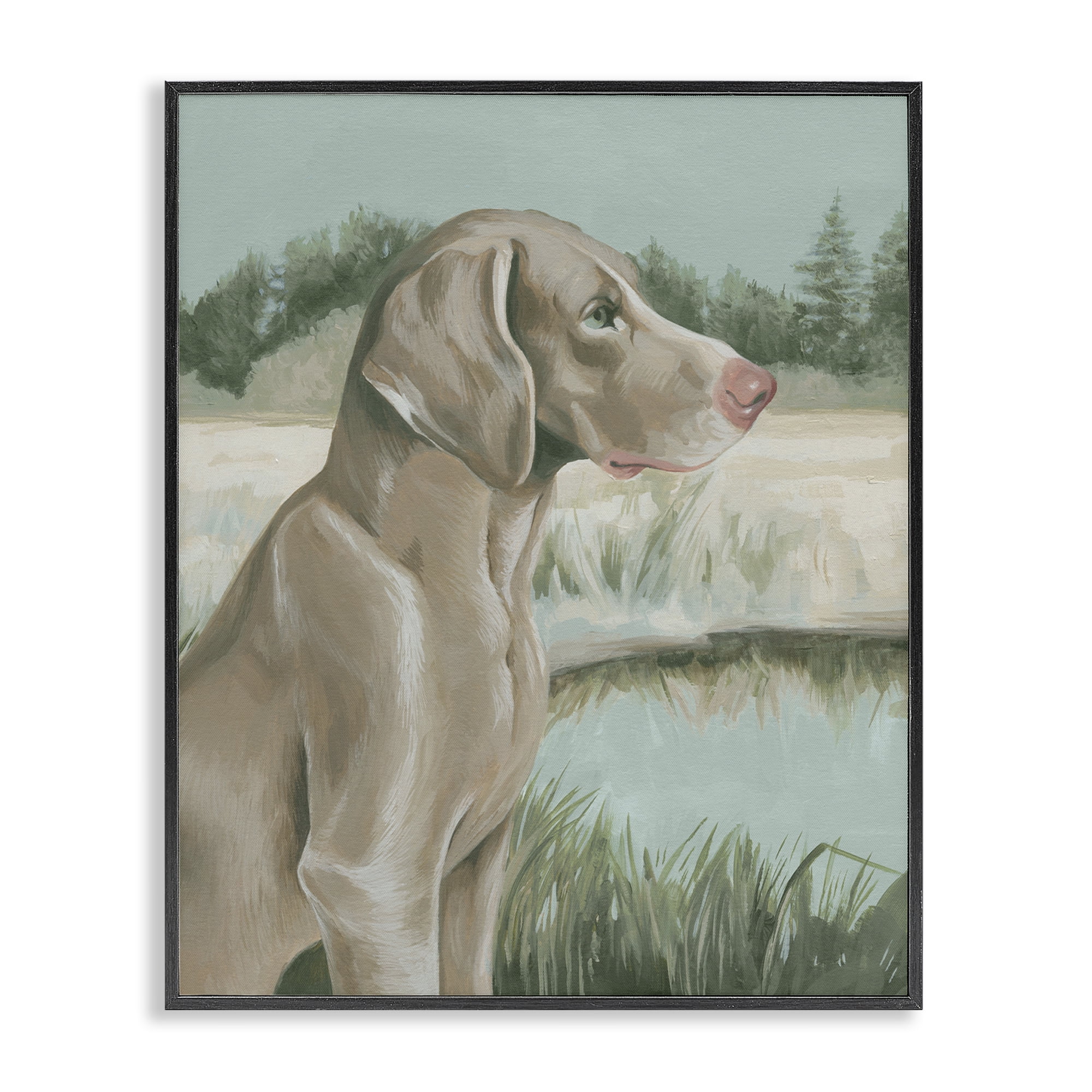 Stupell Industries Labrador Lake Landscape Animals & Insects Painting Black Framed Art Print Wall Art, 24 x 30