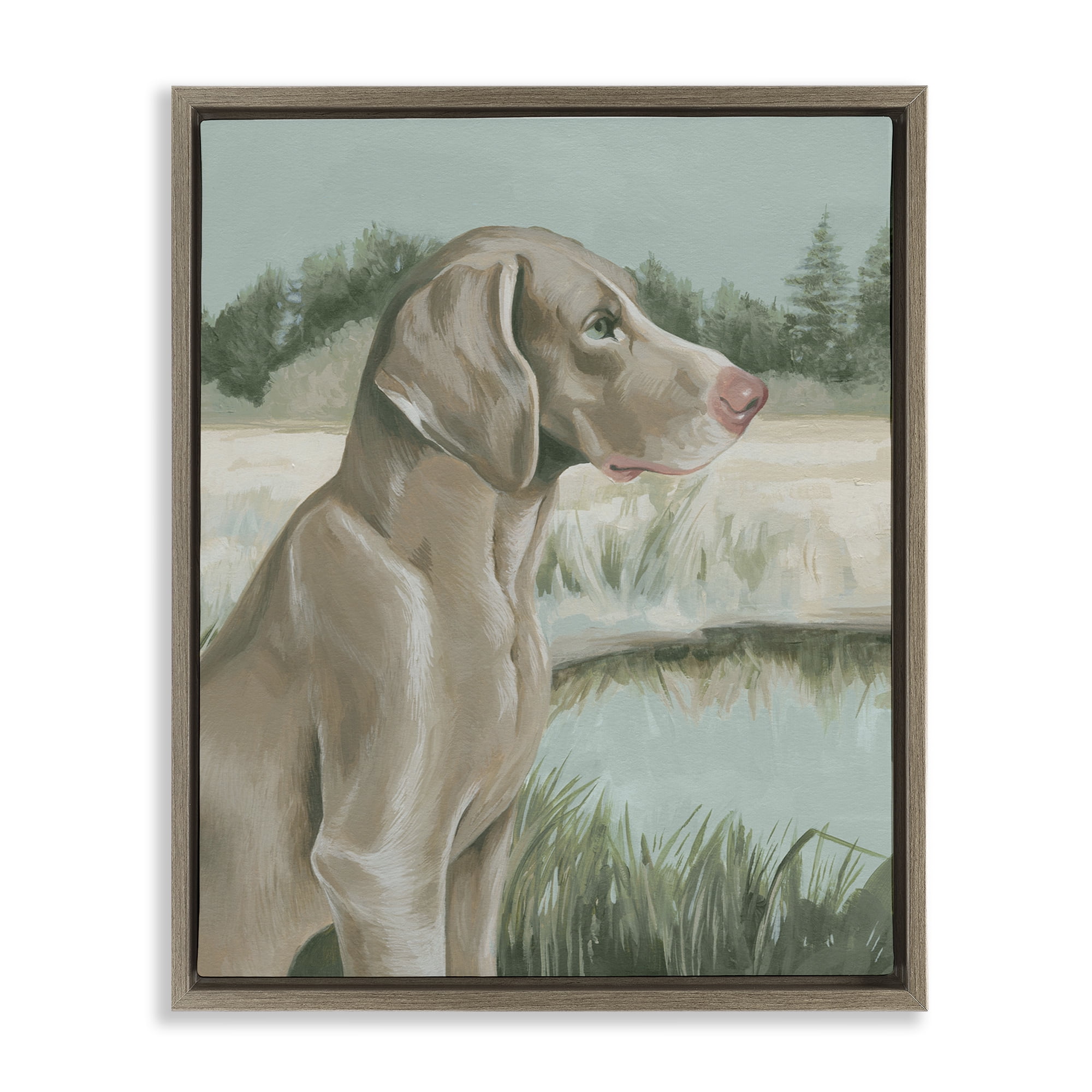 Stupell Industries Labrador Lake Landscape Animals & Insects Painting Brown Floater Framed Canvas Art Print Wall Art, 17 x 21