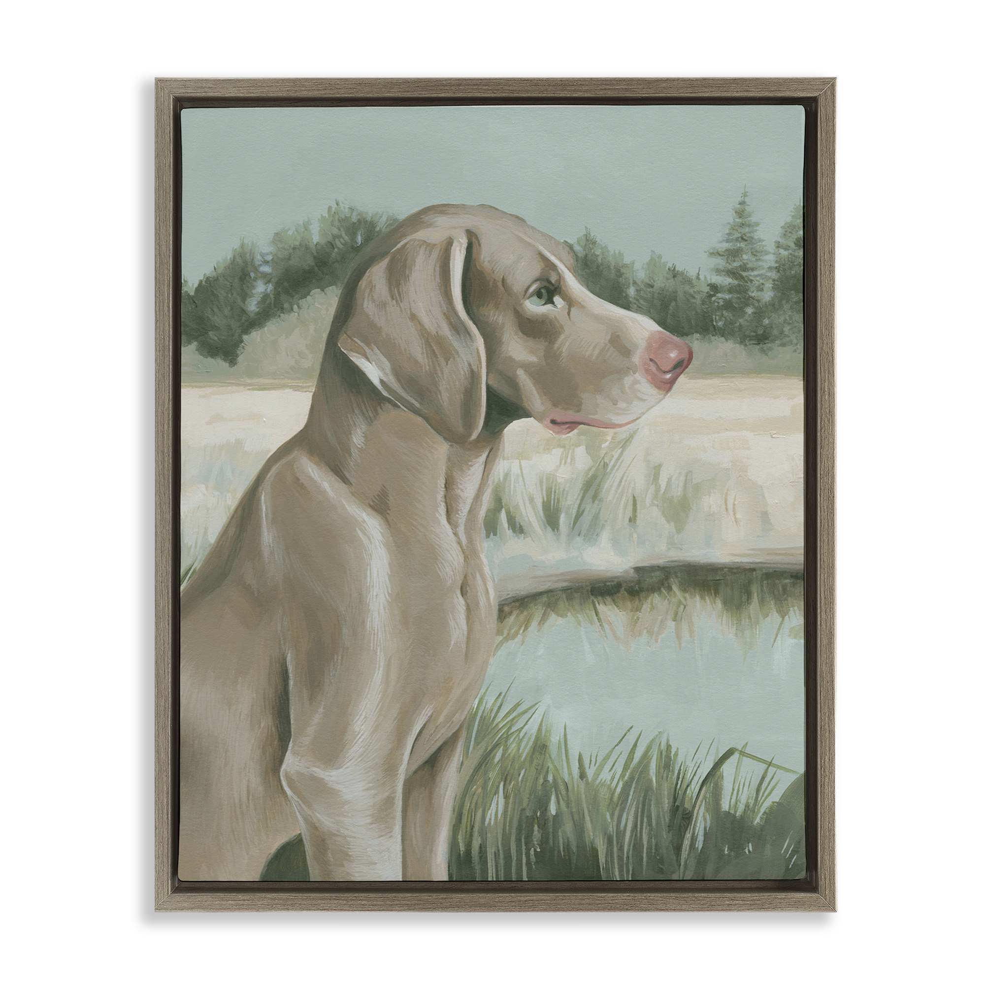 Stupell Industries Labrador Lake Landscape Animals & Insects Painting Brown Floater Framed Canvas Art Print Wall Art, 25 x 31