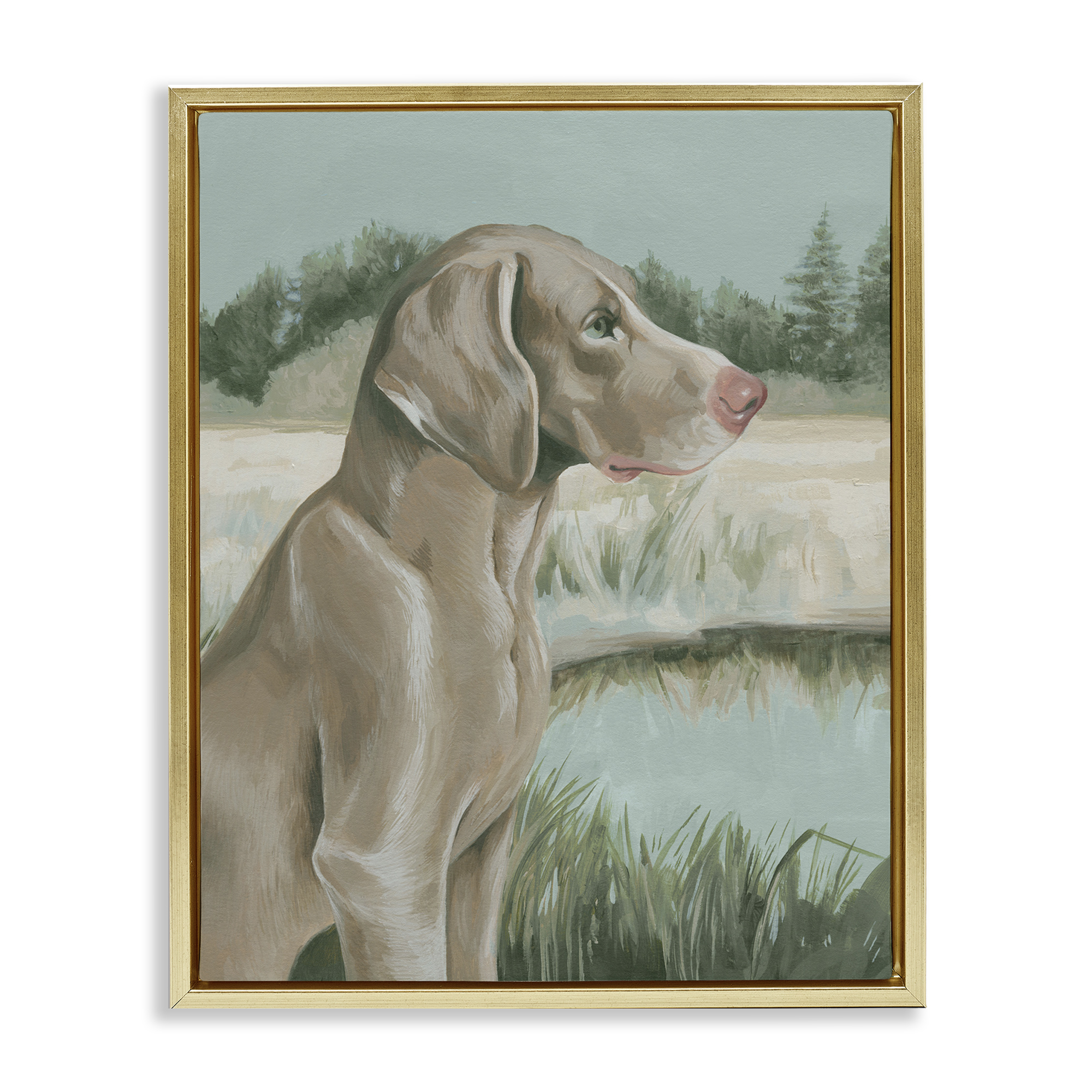 Stupell Industries Labrador Lake Landscape Animals & Insects Painting Gold Floater Framed Canvas Art Print Wall Art, 25 x 31