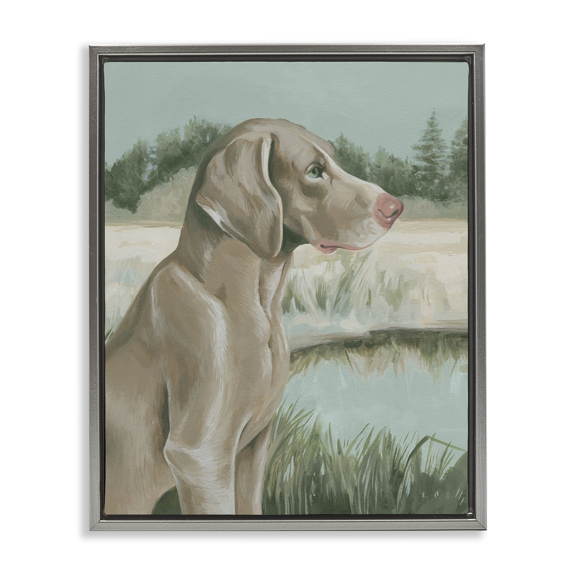 Stupell Industries Labrador Lake Landscape Animals & Insects Painting Gray Floater Framed Canvas Art Print Wall Art, 17 x 21