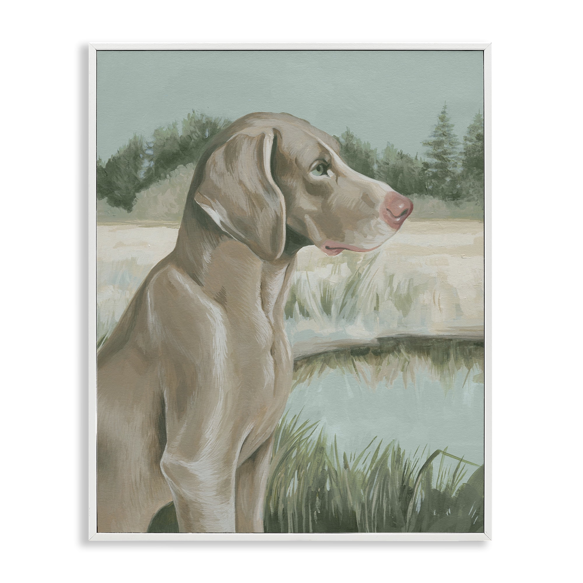 Stupell Industries Labrador Lake Landscape Animals & Insects Painting White Framed Art Print Wall Art, 16 x 20