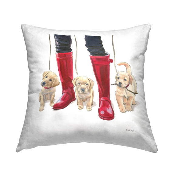 Stupell Industries Labrador Puppies Rain Boots Fashion Dogs Glam Red,18 x 7 x 18 Decorative Pillows