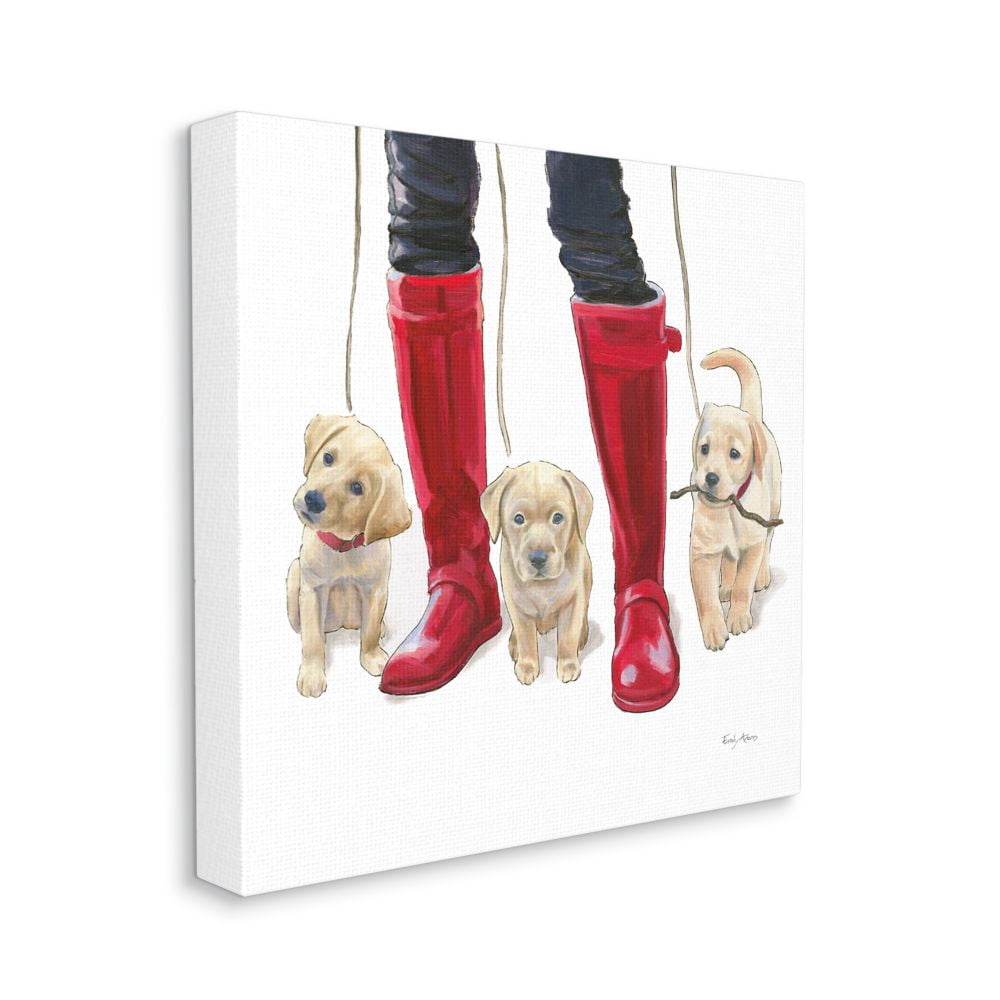 Stupell Industries Labrador Puppies Rain Boots Red White Dog Art Canvas Wall Art Design by Emily Adams, 24" x 24"