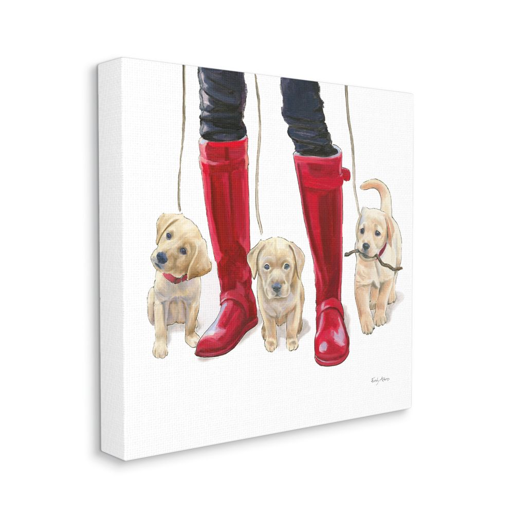 Stupell Industries Labrador Puppies Rain Boots Red White Dog Art Canvas Wall Art Design by Emily Adams, 30" x 30"