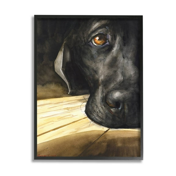Stupell Industries Labrador Resting Pet Dog Portrait Brown Black Animals & Insects Painting Black Framed Art Print Wall Art, 24 x 30