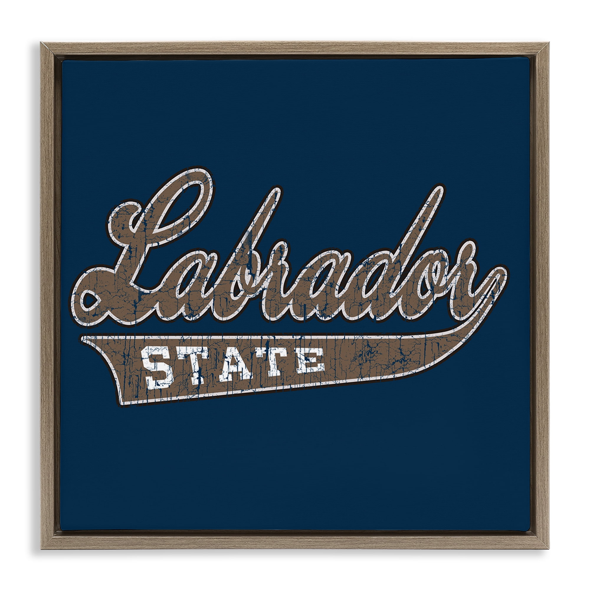Stupell Industries Labrador State Varsity Novelty & Humor Painting Brown Floater Framed Canvas Art Print Wall Art, 25 x 25