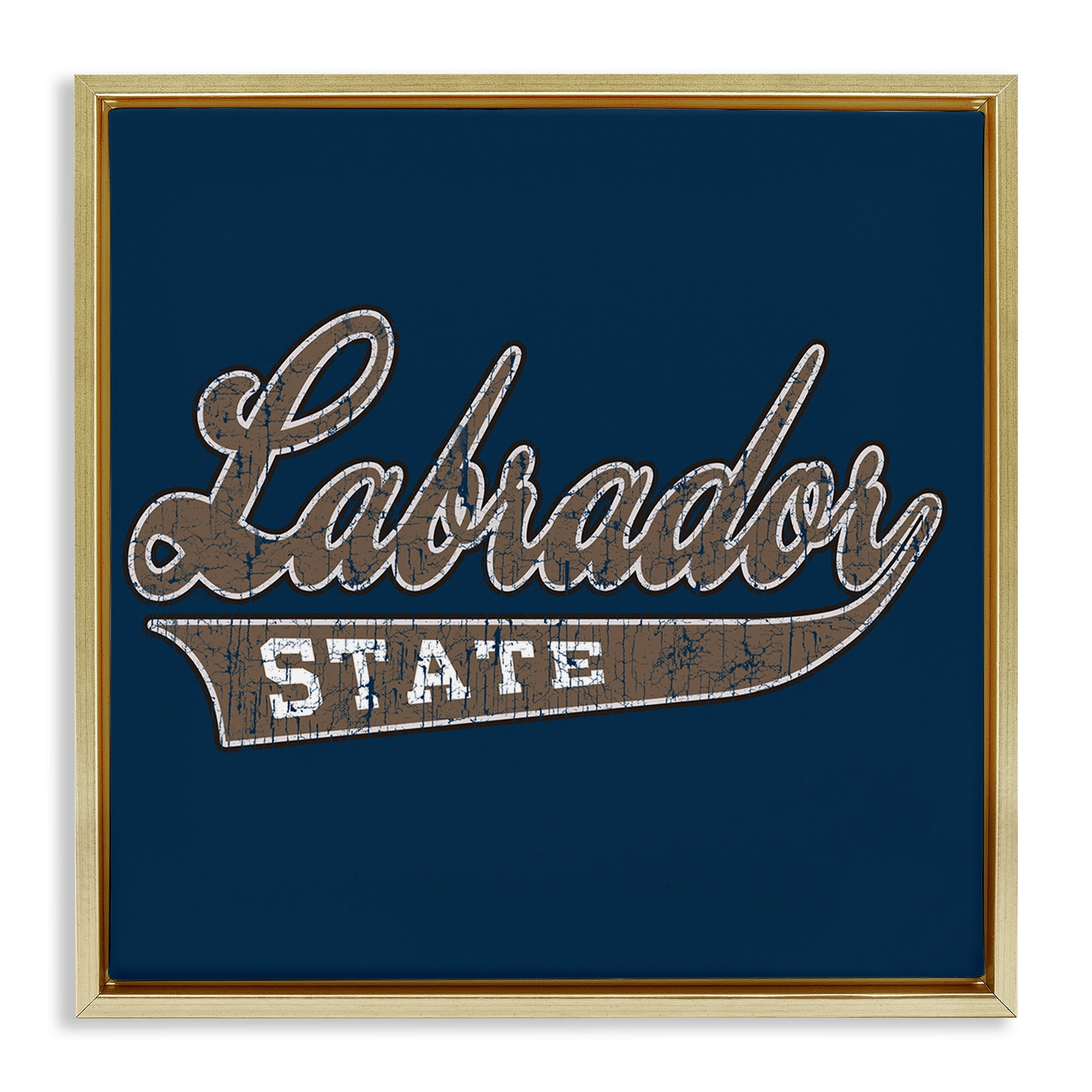 Stupell Industries Labrador State Varsity Novelty & Humor Painting Gold Floater Framed Canvas Art Print Wall Art, 25 x 25