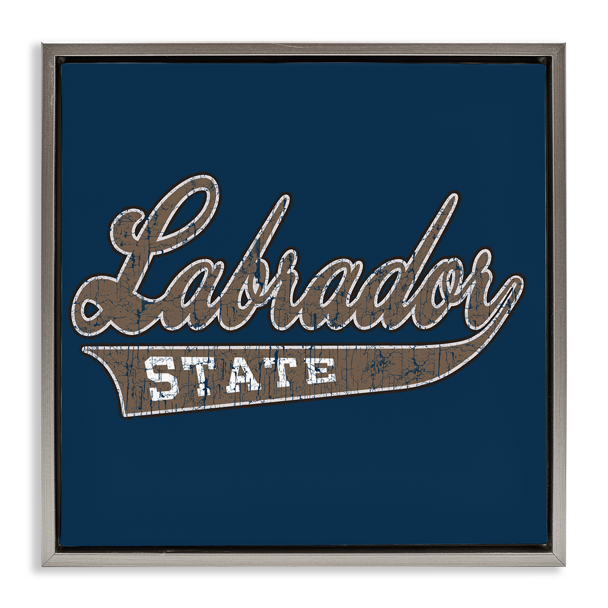 Stupell Industries Labrador State Varsity Novelty & Humor Painting Gray Floater Framed Canvas Art Print Wall Art, 18 x 18