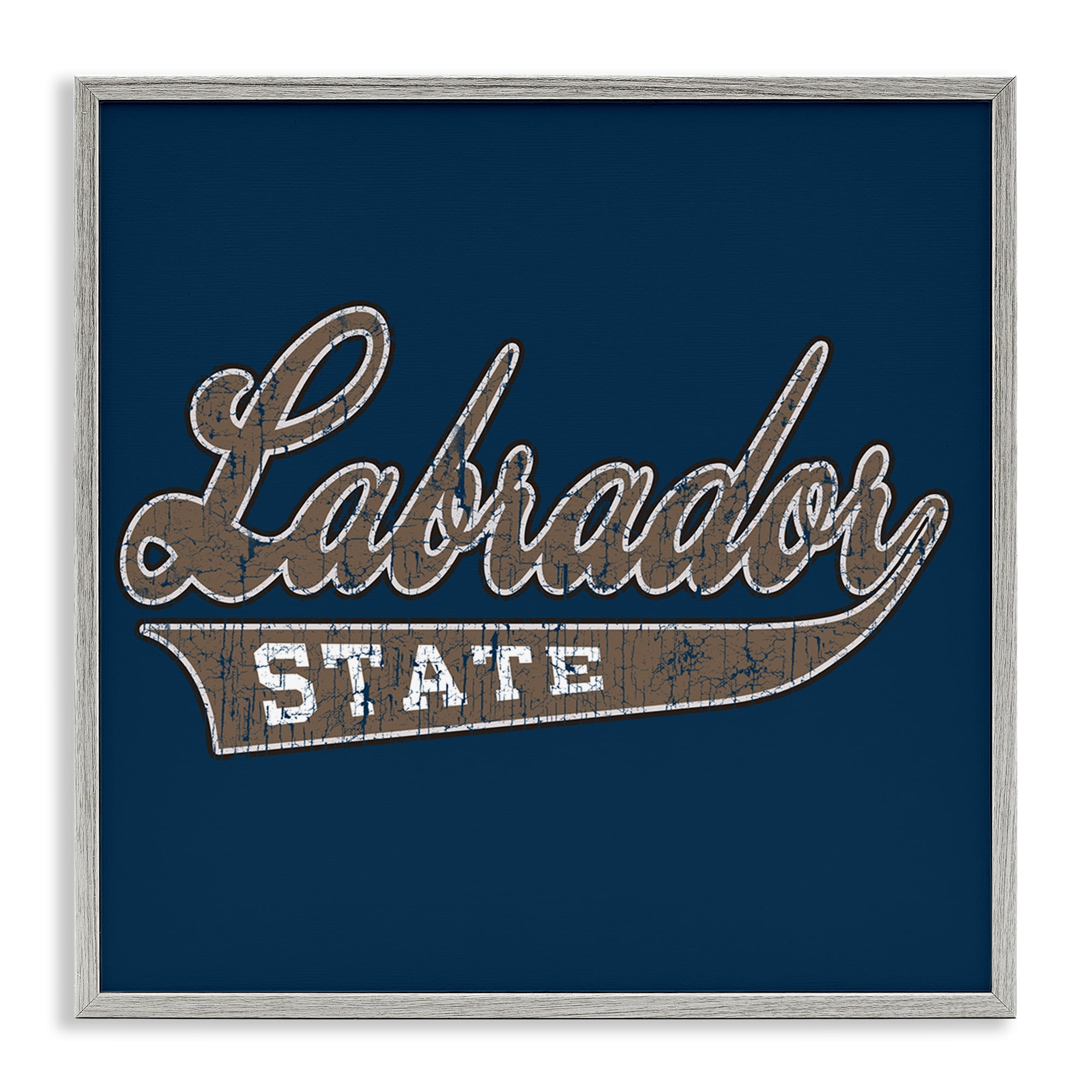 Stupell Industries Labrador State Varsity Novelty & Humor Painting Gray Framed Art Print Wall Art, 24 x 24