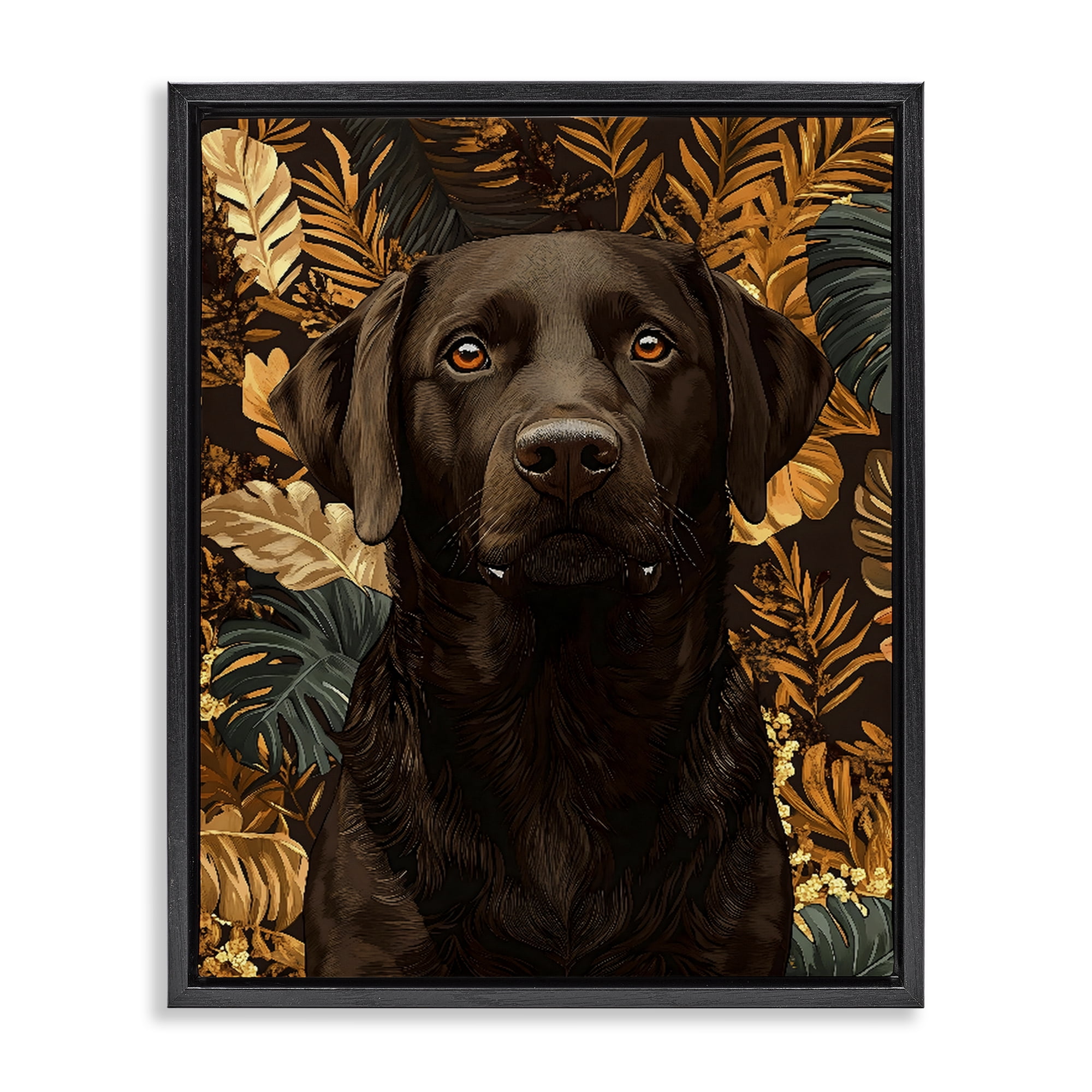 Stupell Industries Labrador with Golden Leaves Black Framed Floater Canvas Wall Art, design by Creative Studio