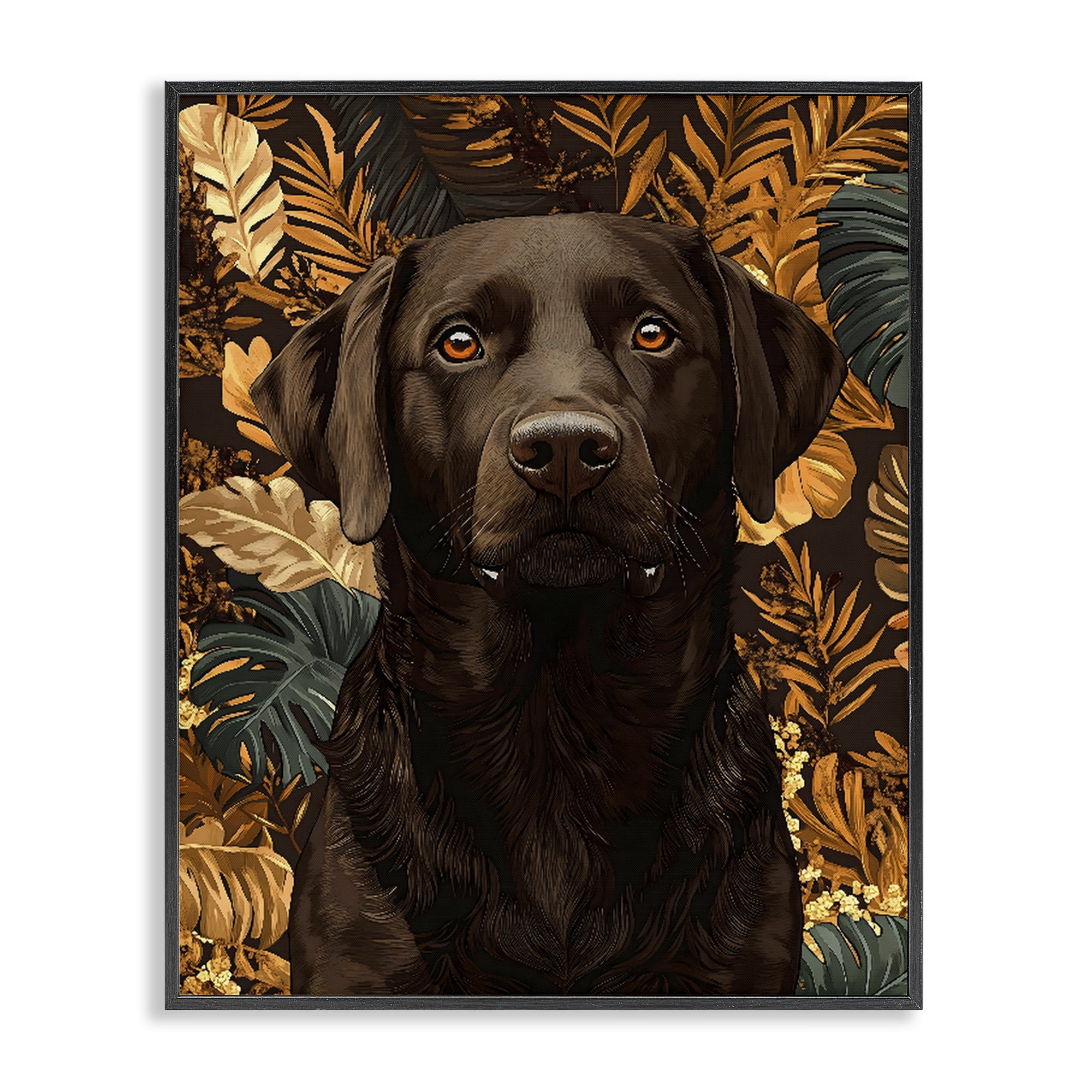 Stupell Industries Labrador with Golden Leaves Black Framed Giclee Art, design by Creative Studio