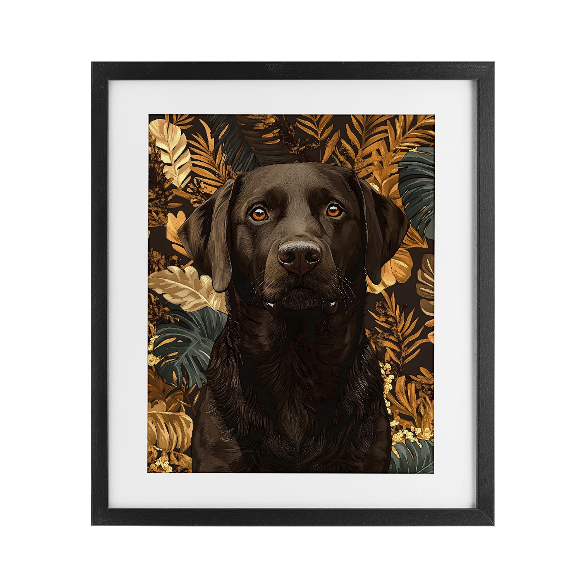 Stupell Industries Labrador with Golden Leaves Black Framed Print Under Glass, design by Creative Studio