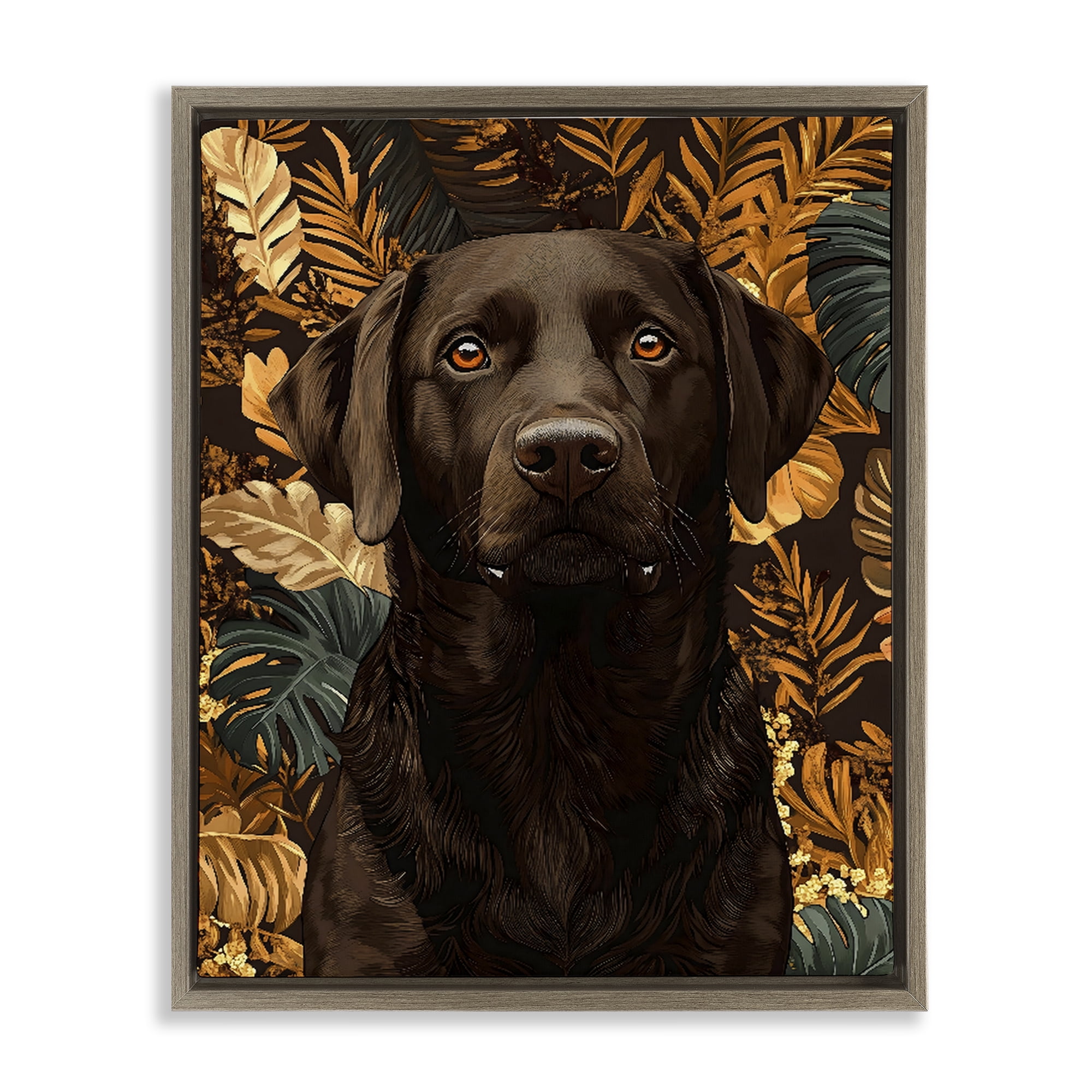 Stupell Industries Labrador with Golden Leaves Brown Framed Floater Canvas Wall Art, design by Creative Studio