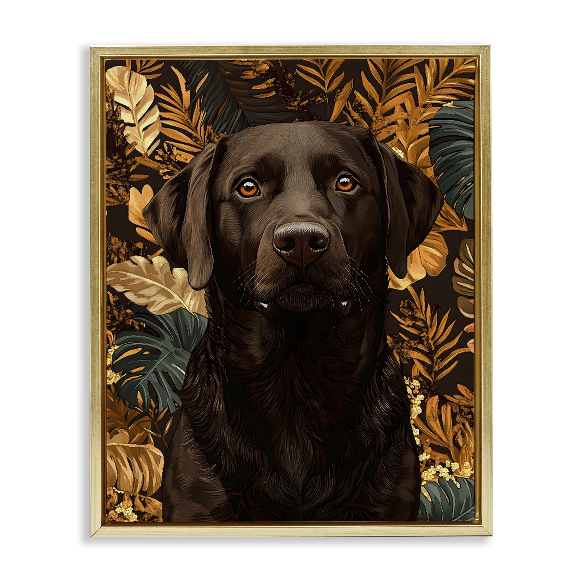 Stupell Industries Labrador with Golden Leaves Gold Framed Floater Canvas Wall Art, design by Creative Studio
