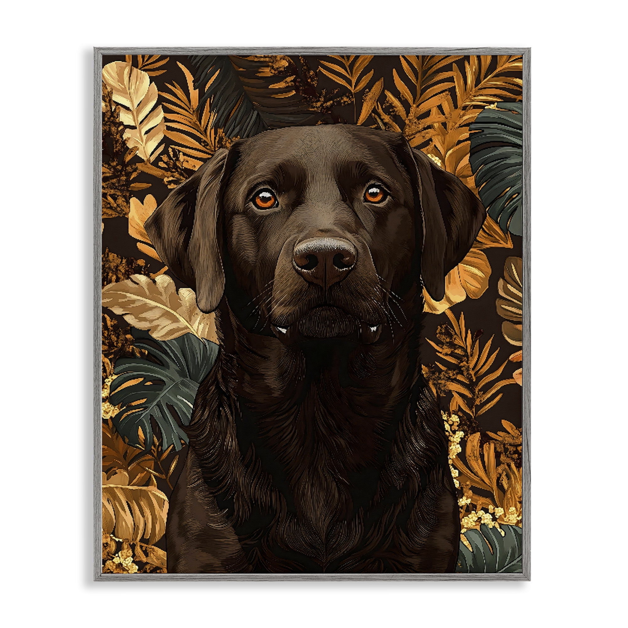 Stupell Industries Labrador with Golden Leaves Gray Framed Giclee Art, design by Creative Studio