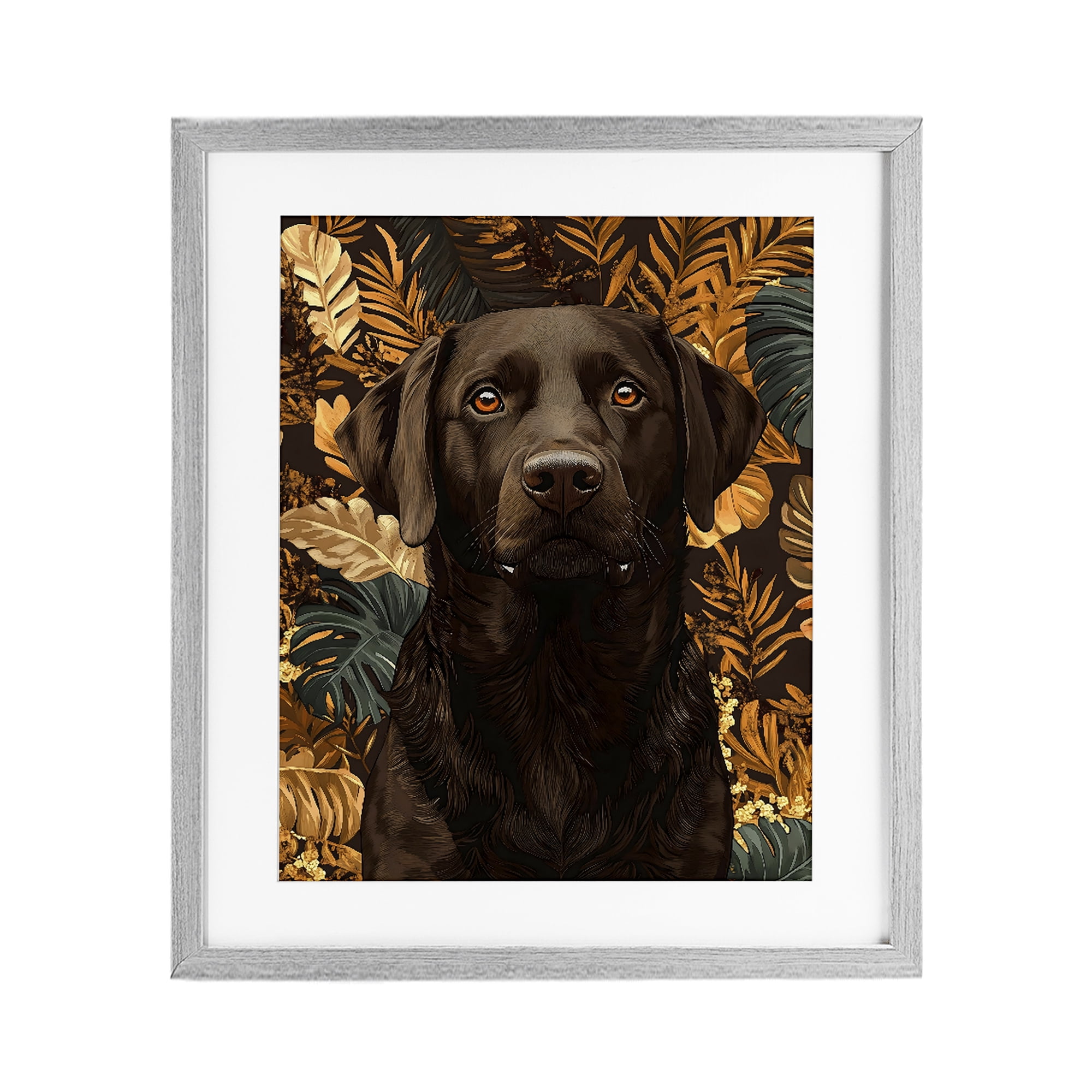 Stupell Industries Labrador with Golden Leaves Gray Framed Print Under Glass, design by Creative Studio