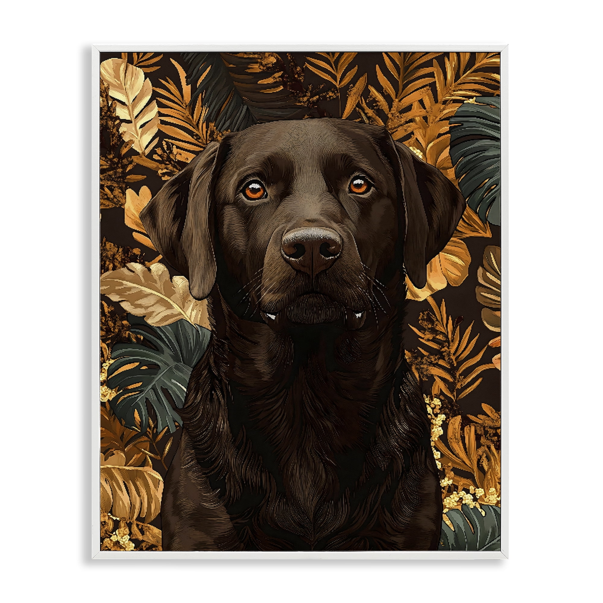 Stupell Industries Labrador with Golden Leaves White Framed Giclee Art, design by Creative Studio