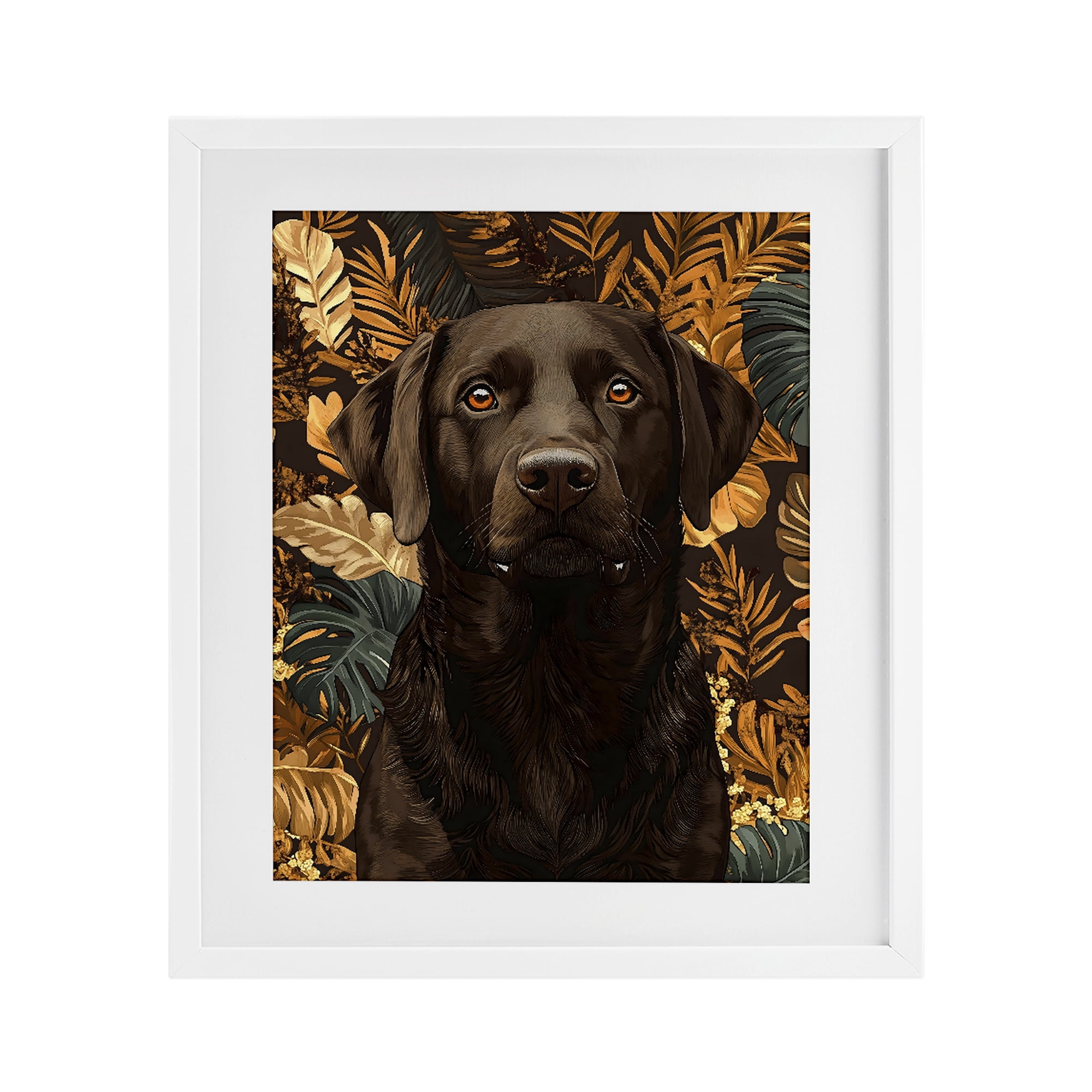 Stupell Industries Labrador with Golden Leaves White Framed Print Under Glass, design by Creative Studio
