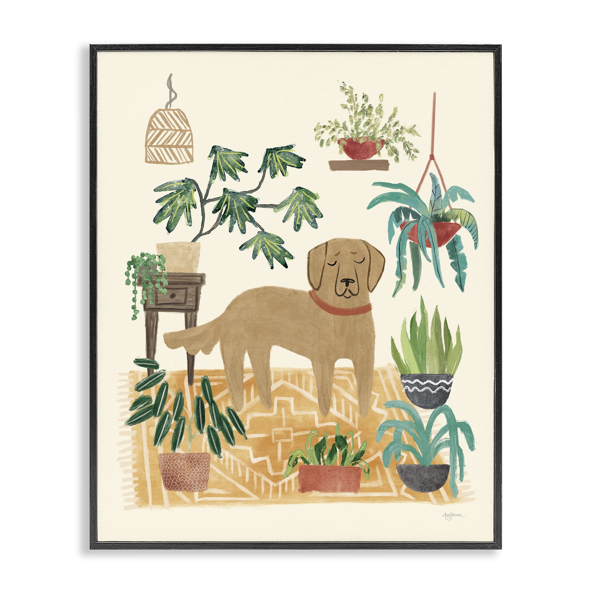 Stupell Industries Labrador with House Plants Animals & Insects Painting Black Framed Art Print Wall Art, 16 x 20