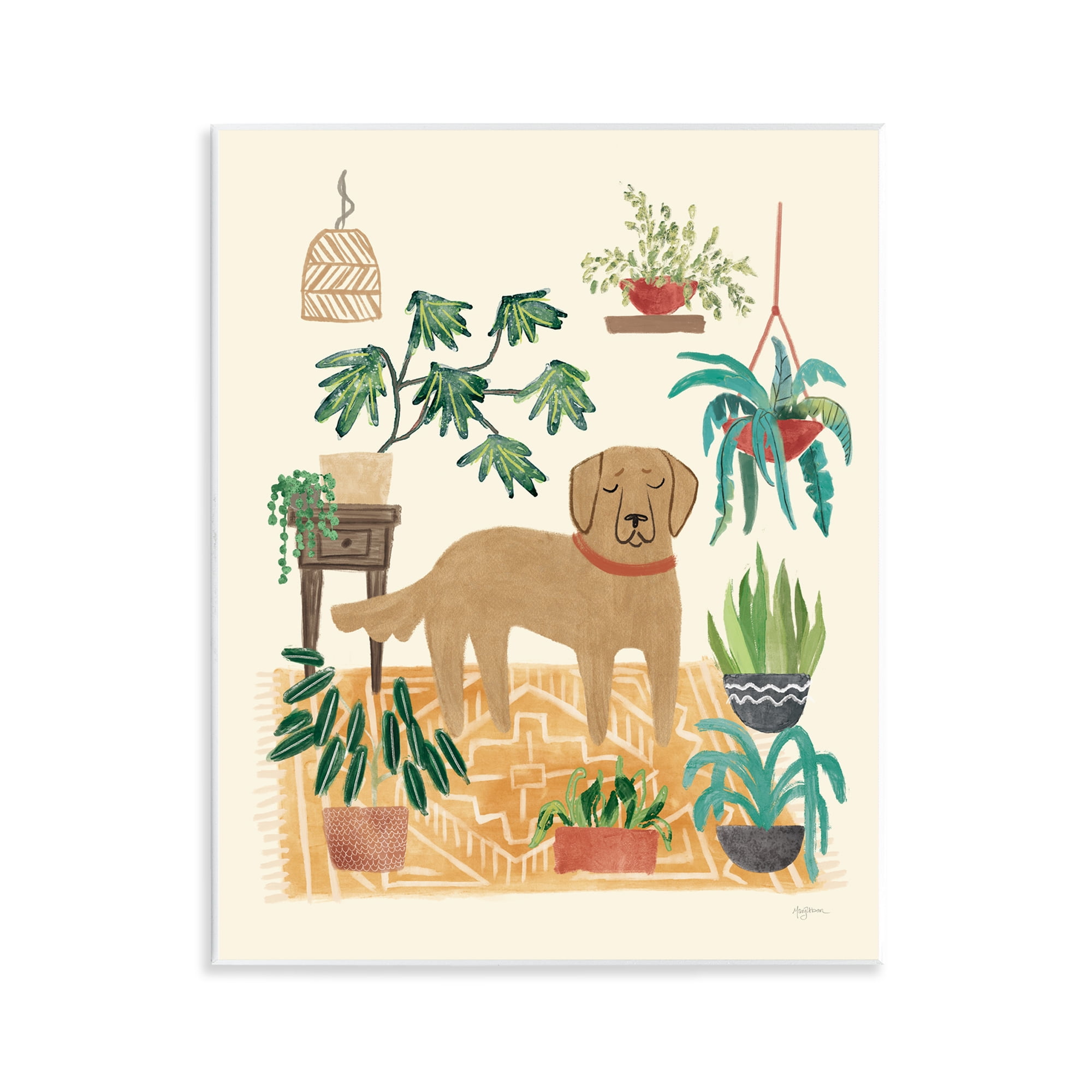 Stupell Industries Labrador with House Plants Animals & Insects Painting Unframed Art Print Wall Art, 11 x 14