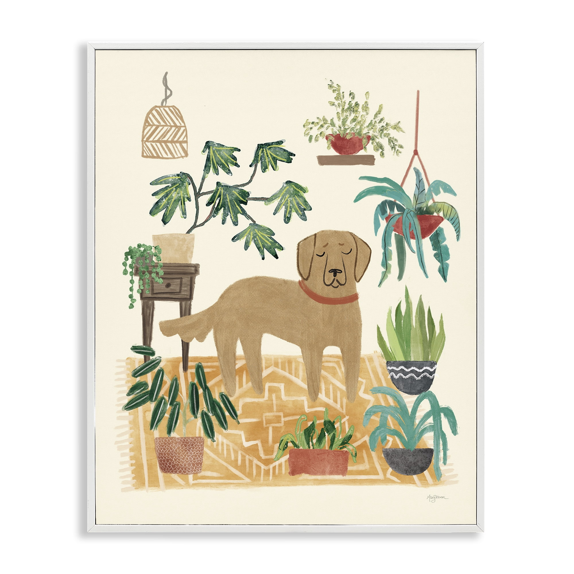 Stupell Industries Labrador with House Plants Animals & Insects Painting White Framed Art Print Wall Art, 11 x 14