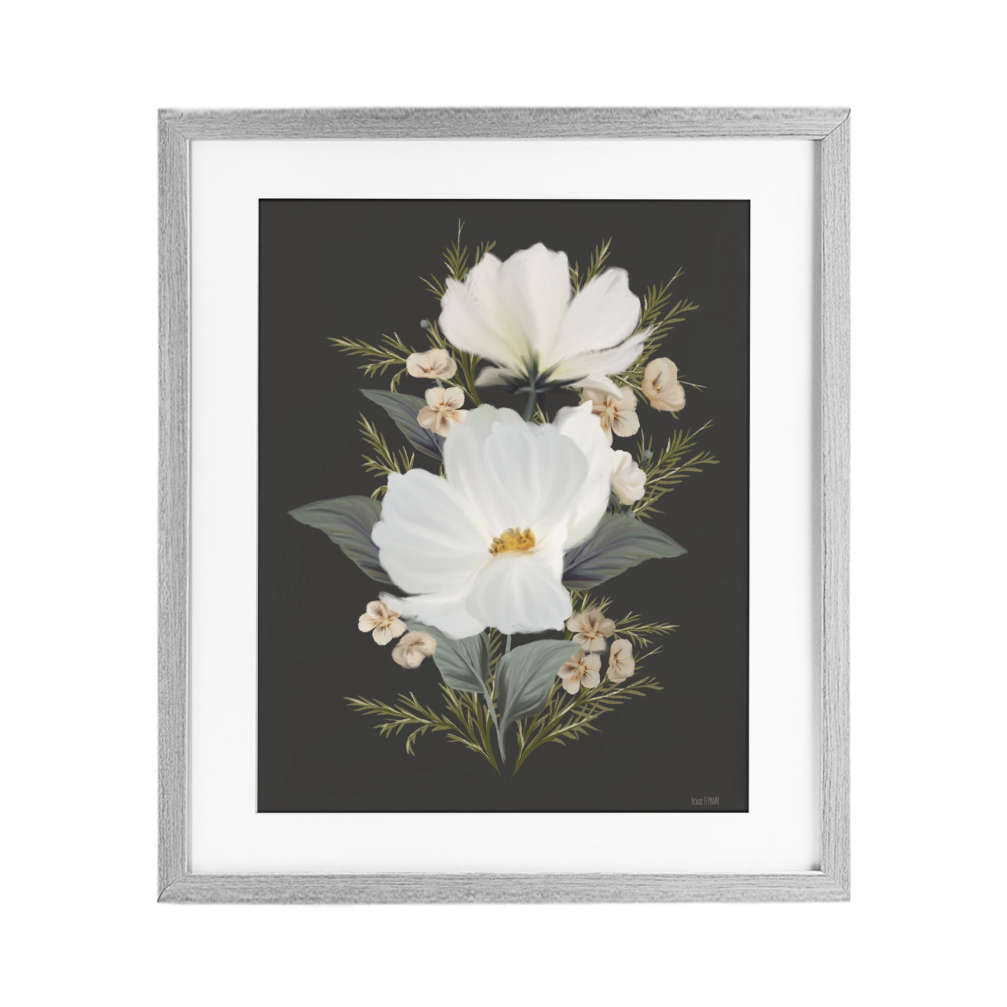 Stupell Industries Lace Cosmos Flowers Gray Framed Print Under Glass, design by House Fenway