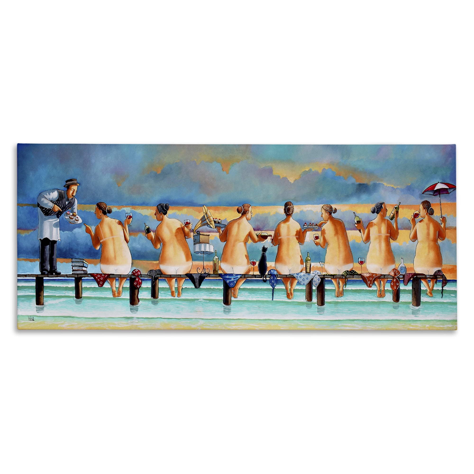 Stupell Industries Ladies Enjoying Beach Novelty Painting Gallery Wrapped Canvas Art Print Wall Art, 30 x 13