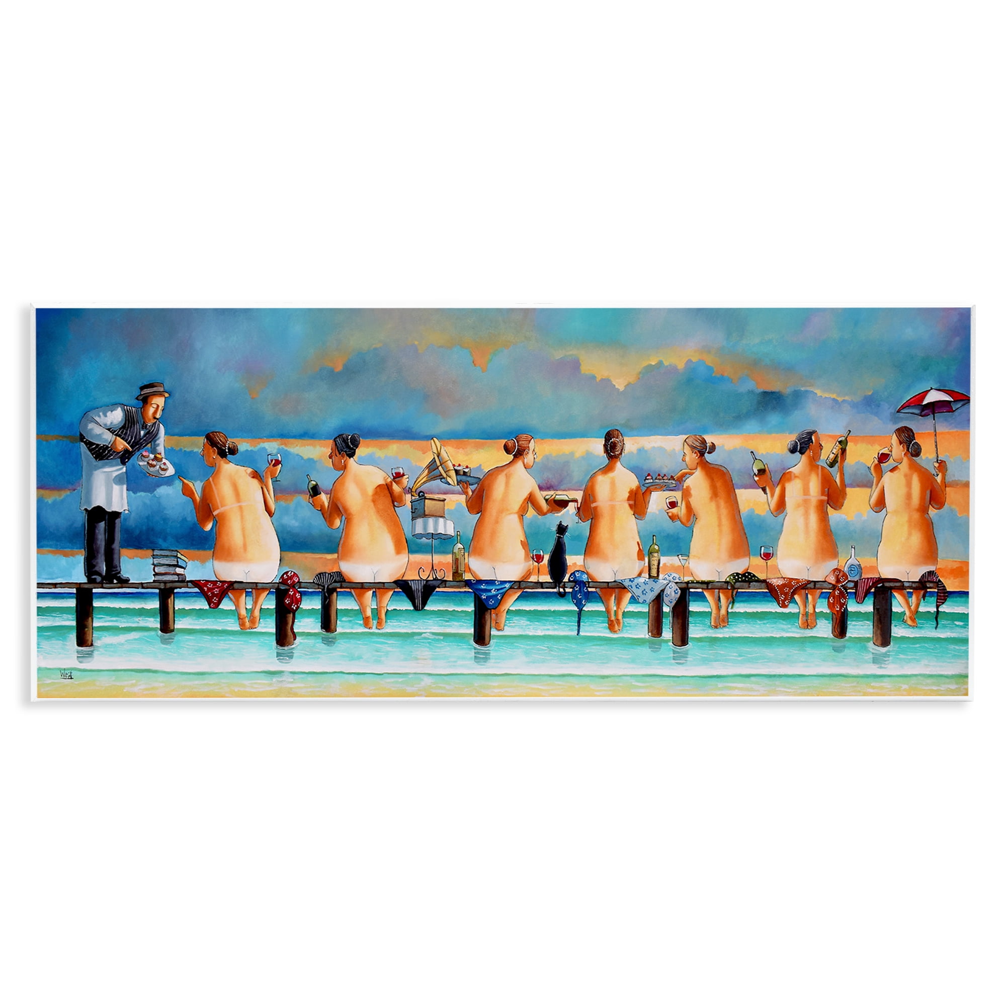 Stupell Industries Ladies Enjoying Beach Novelty Painting Unframed Art Print Wall Art, 17 x 7