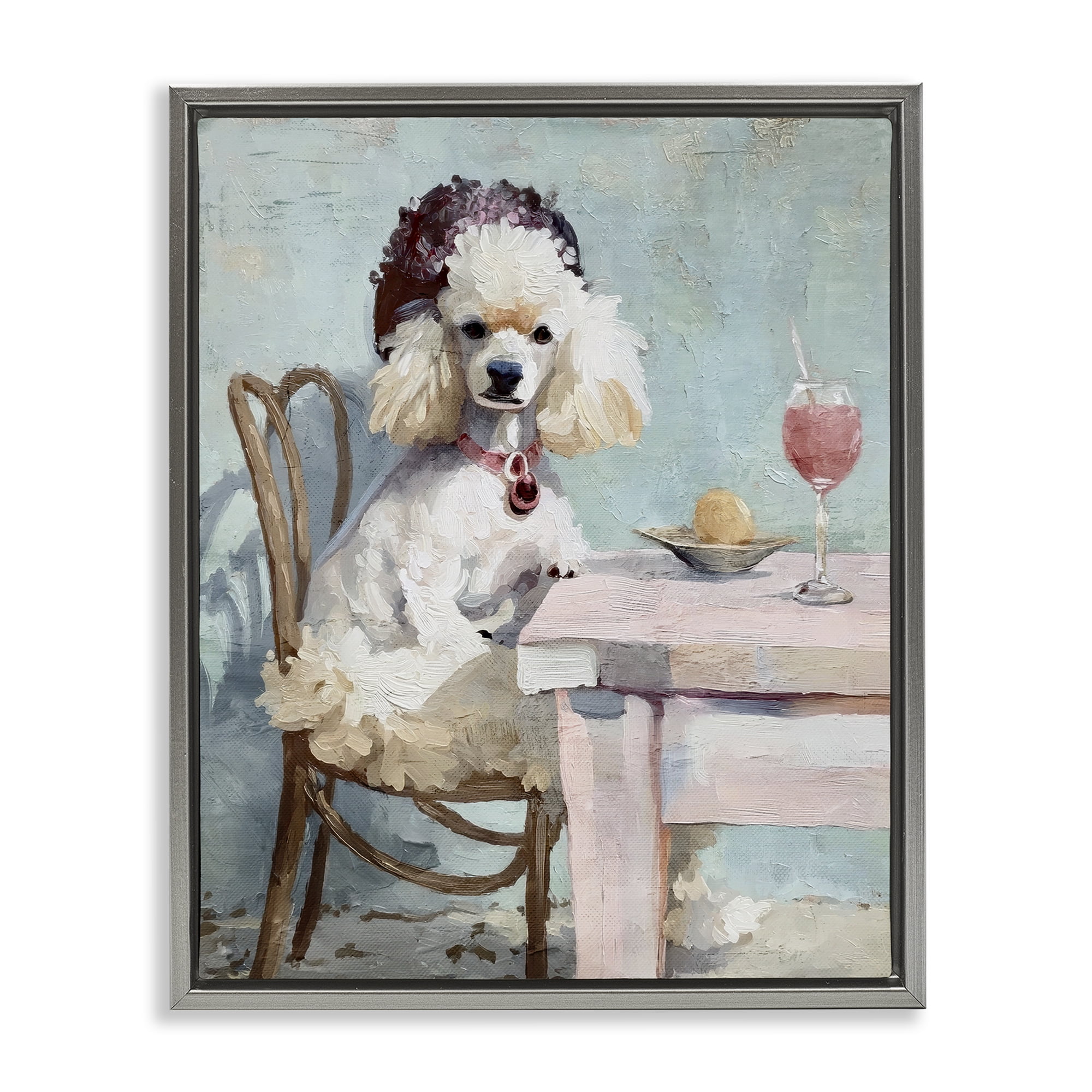 Stupell Industries Ladies Who Lunch Poodle Gray Framed Floater Canvas Wall Art, design by Annabelle Hall
