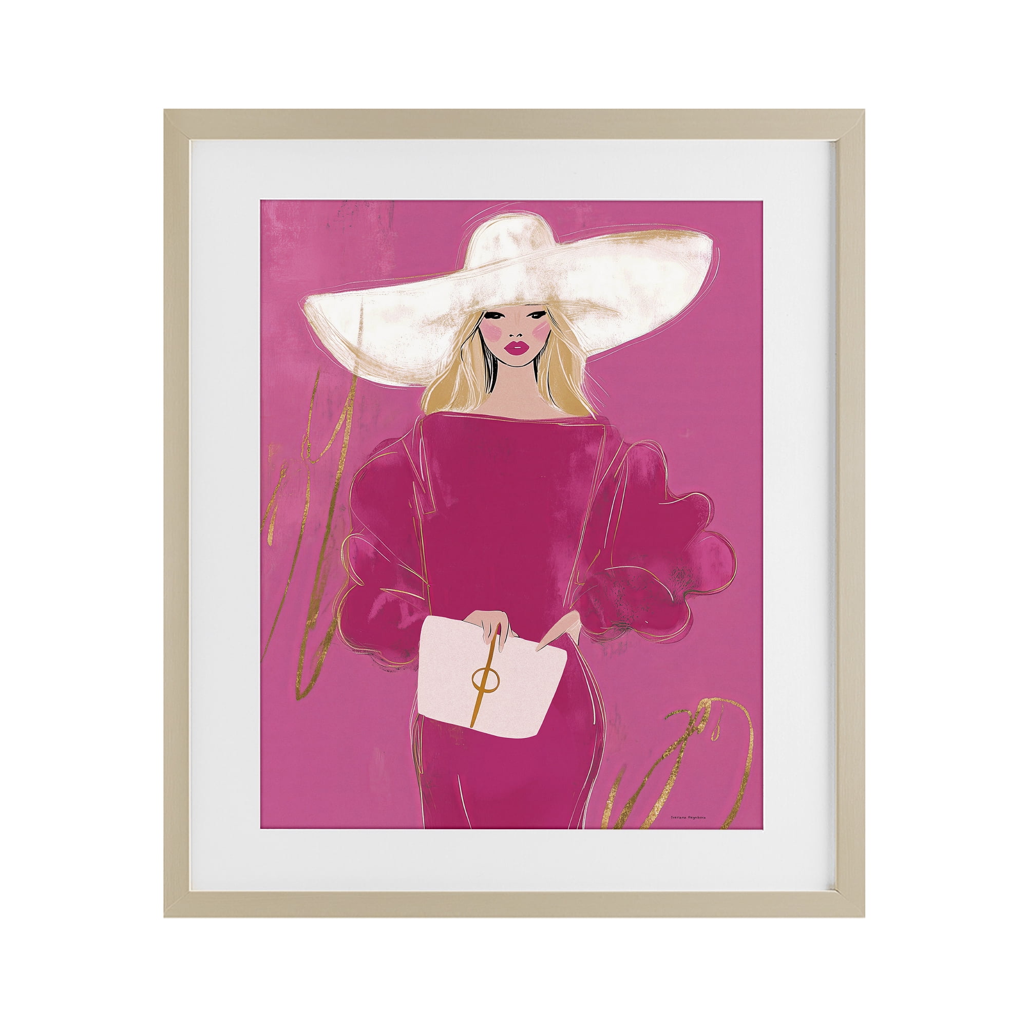 Stupell Industries Lady In Pink with Hat Birch Framed Print Under Glass, design by Svetlana Aleynikova