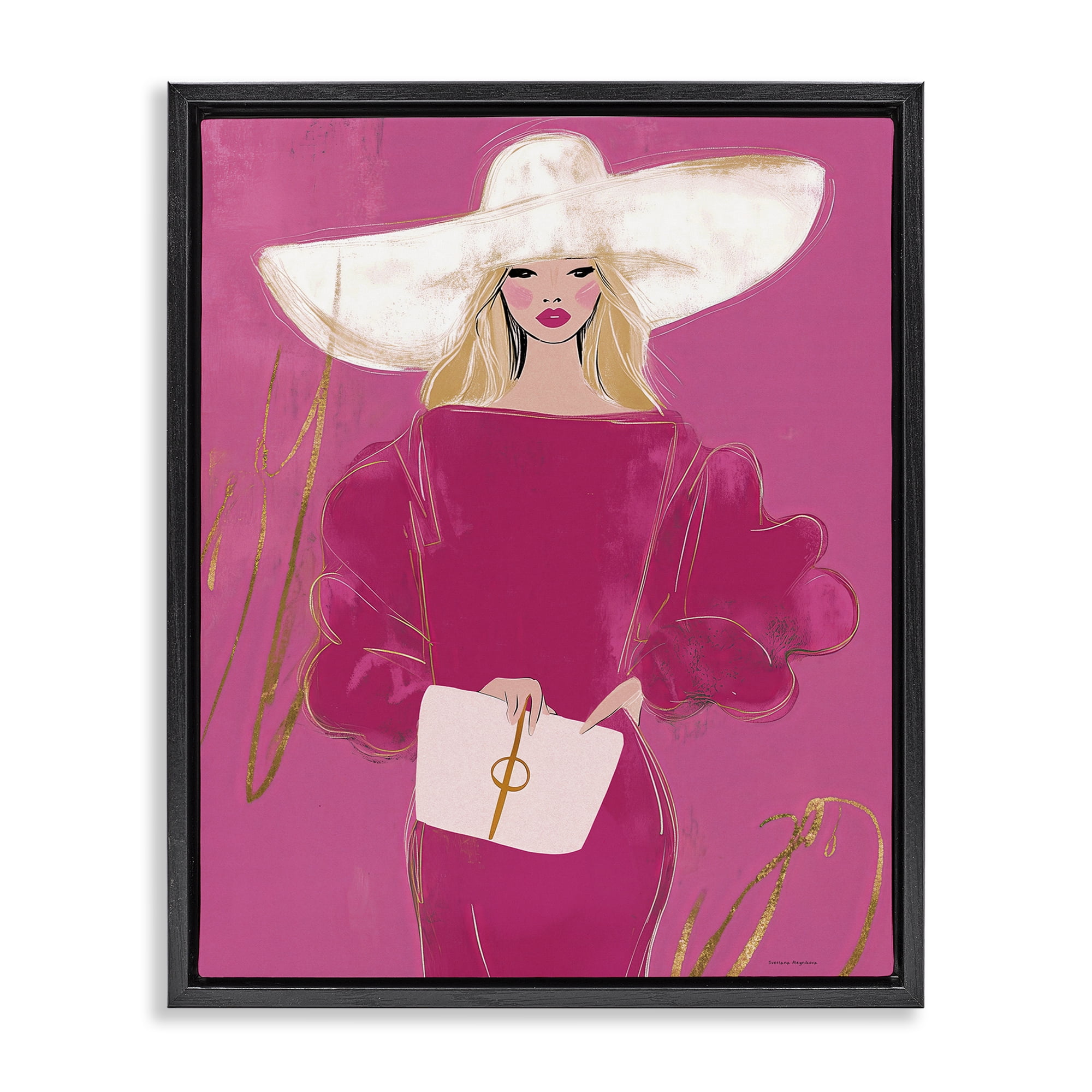 Stupell Industries Lady In Pink with Hat Black Framed Floater Canvas Wall Art, design by Svetlana Aleynikova