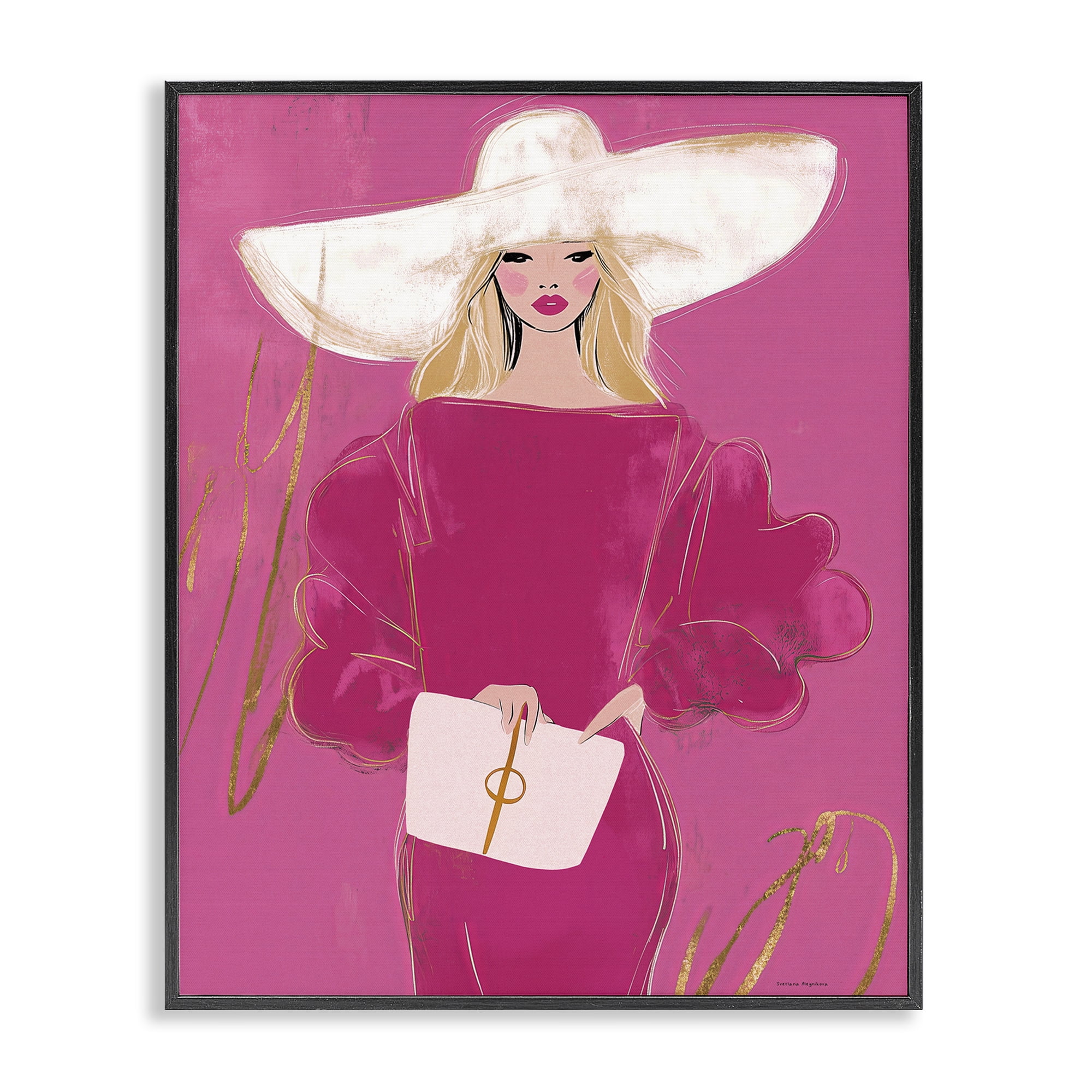 Stupell Industries Lady In Pink with Hat Black Framed Giclee Art, design by Svetlana Aleynikova