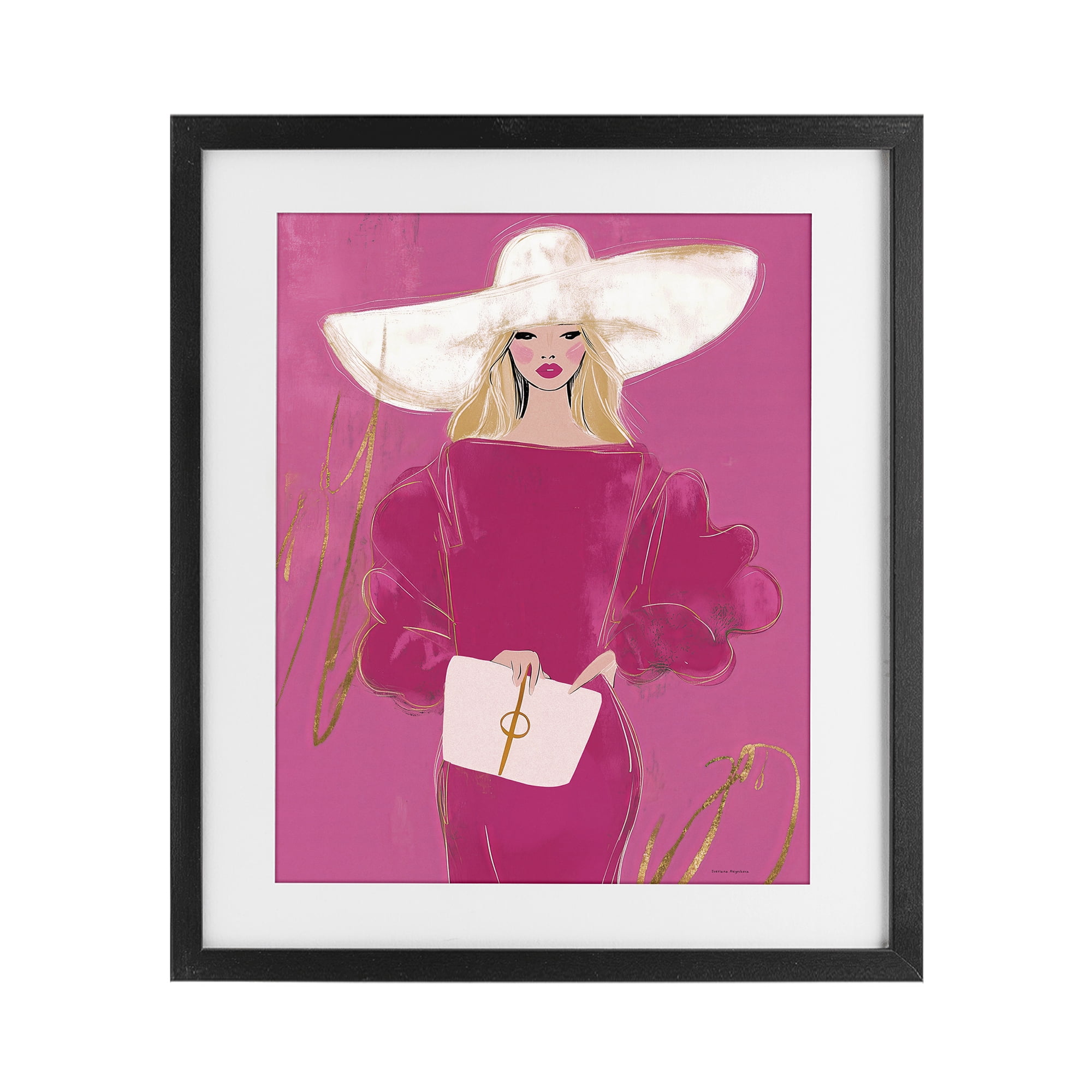 Stupell Industries Lady In Pink with Hat Black Framed Print Under Glass, design by Svetlana Aleynikova