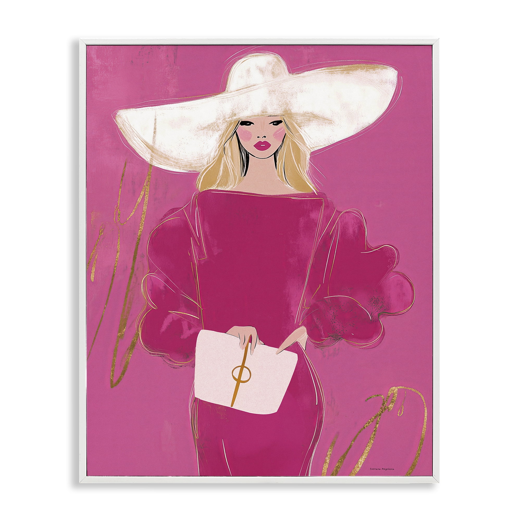 Stupell Industries Lady In Pink with Hat White Framed Giclee Art, design by Svetlana Aleynikova