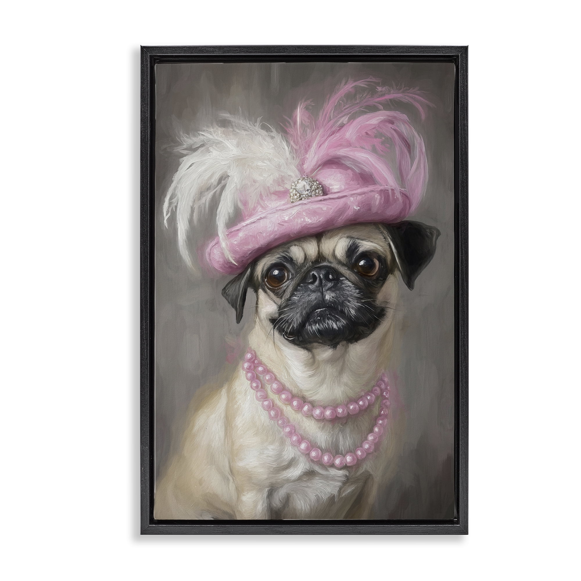 Stupell Industries Lady Pug Portrait Black Framed Floater Canvas Wall Art, design by Tina LeCour
