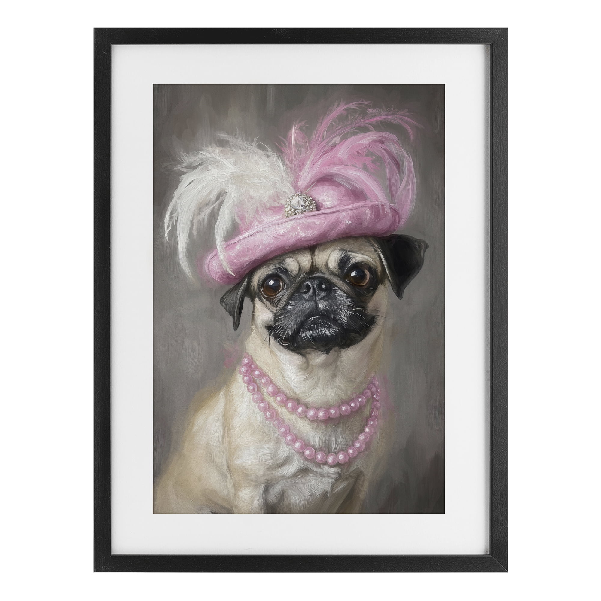 Stupell Industries Lady Pug Portrait Black Framed Print Under Glass, design by Tina LeCour