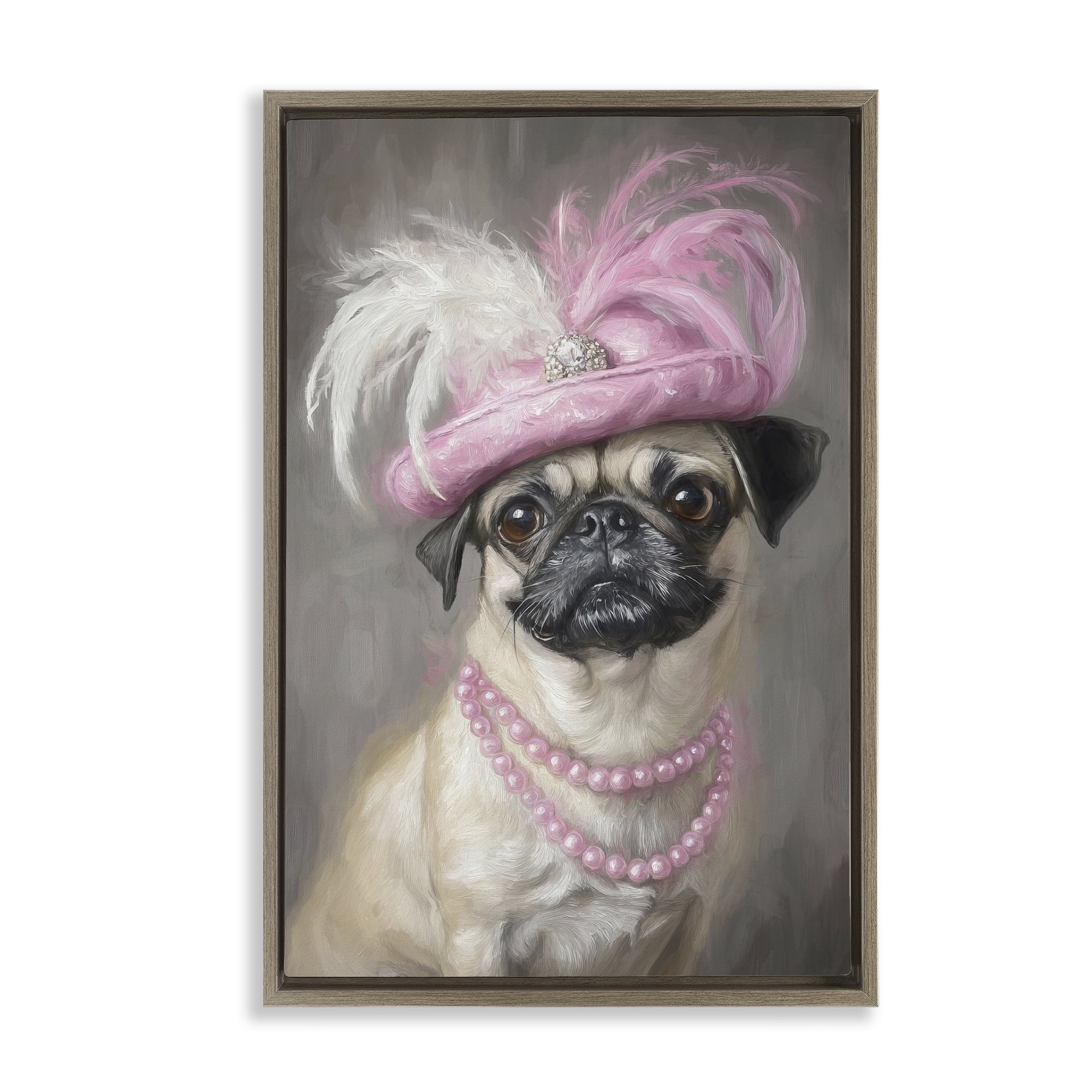 Stupell Industries Lady Pug Portrait Brown Framed Floater Canvas Wall Art, design by Tina LeCour