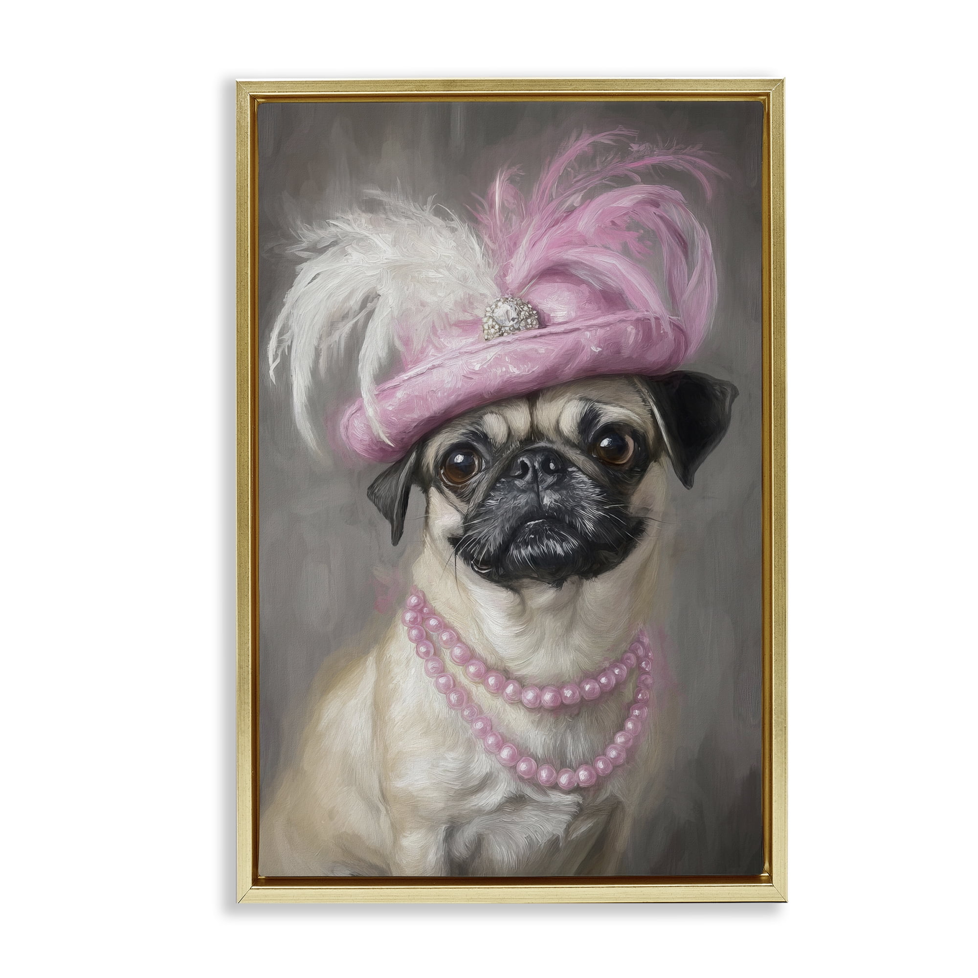 Stupell Industries Lady Pug Portrait Gold Framed Floater Canvas Wall Art, design by Tina LeCour