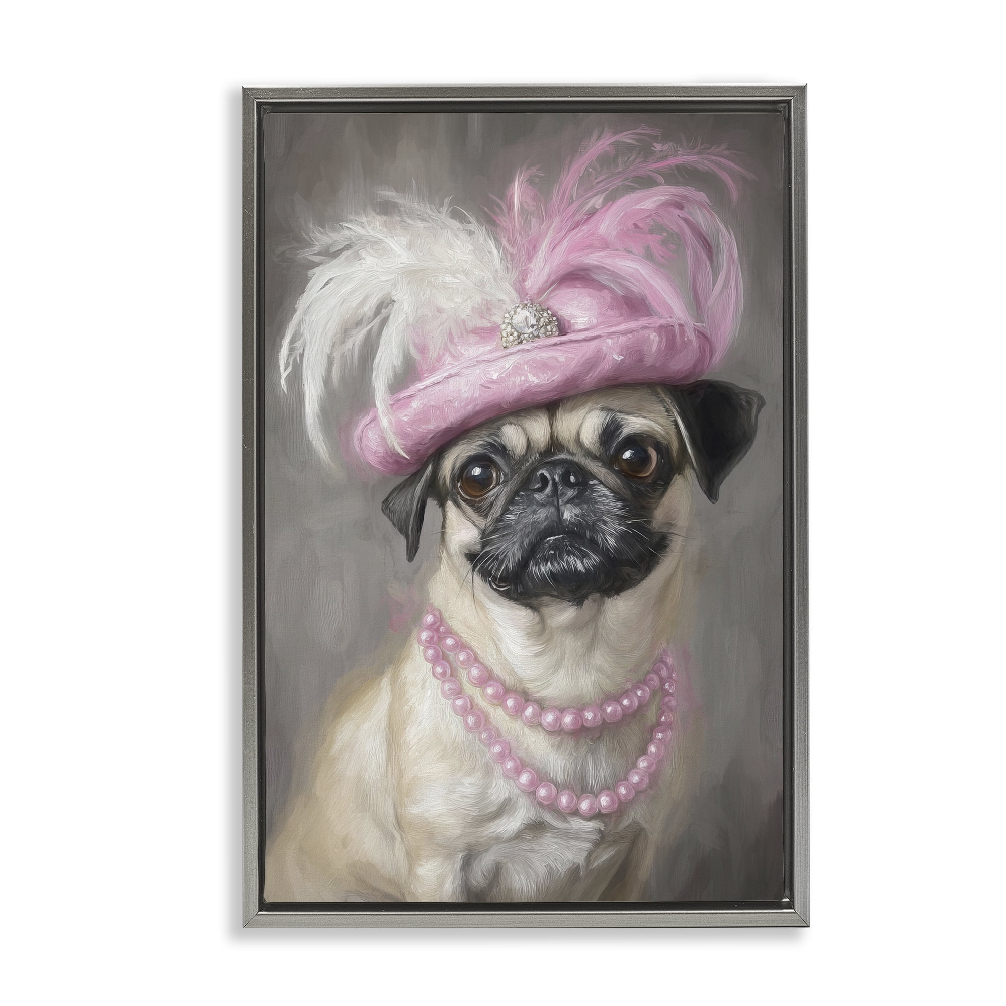 Stupell Industries Lady Pug Portrait Gray Framed Floater Canvas Wall Art, design by Tina LeCour