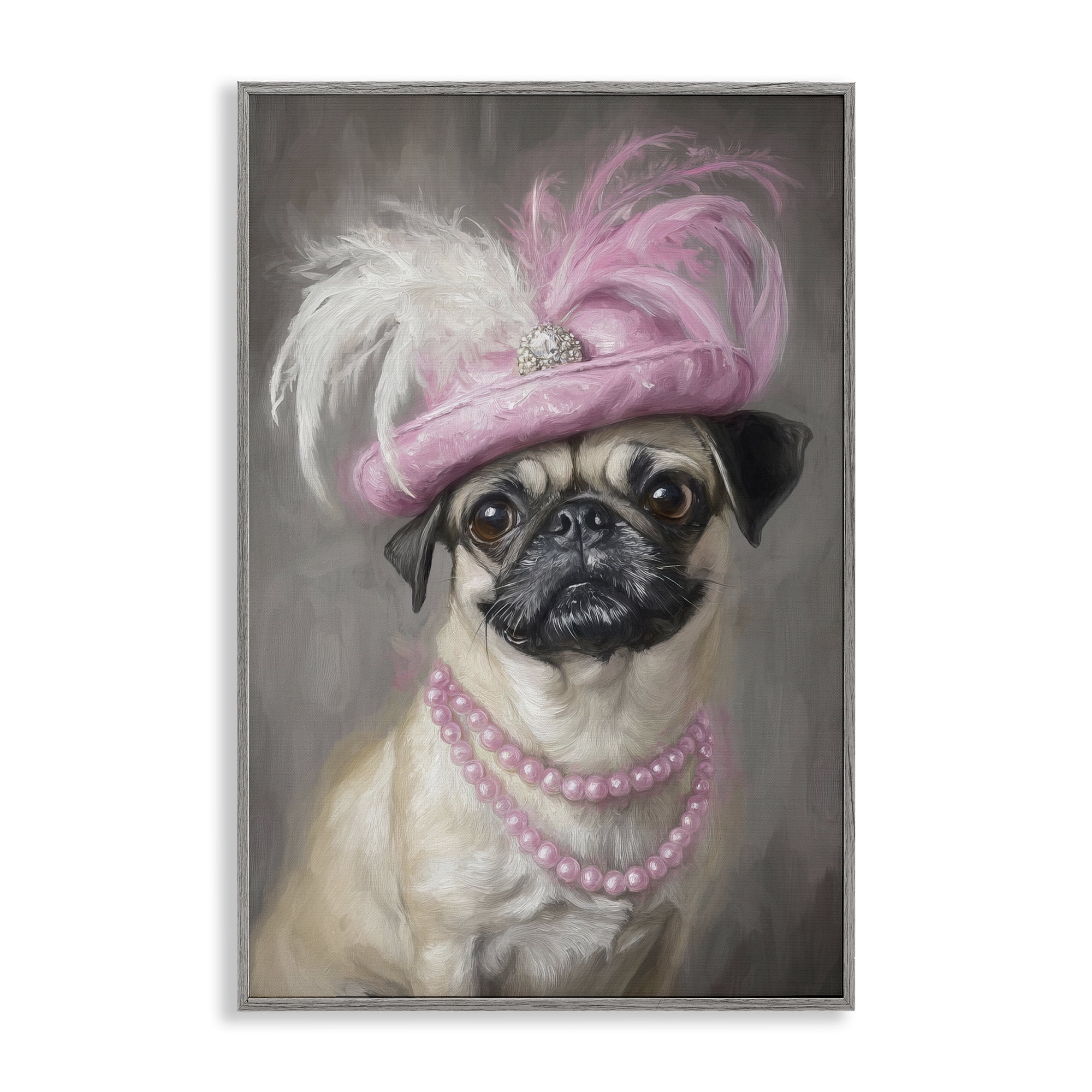 Stupell Industries Lady Pug Portrait Gray Framed Giclee Art, design by Tina LeCour