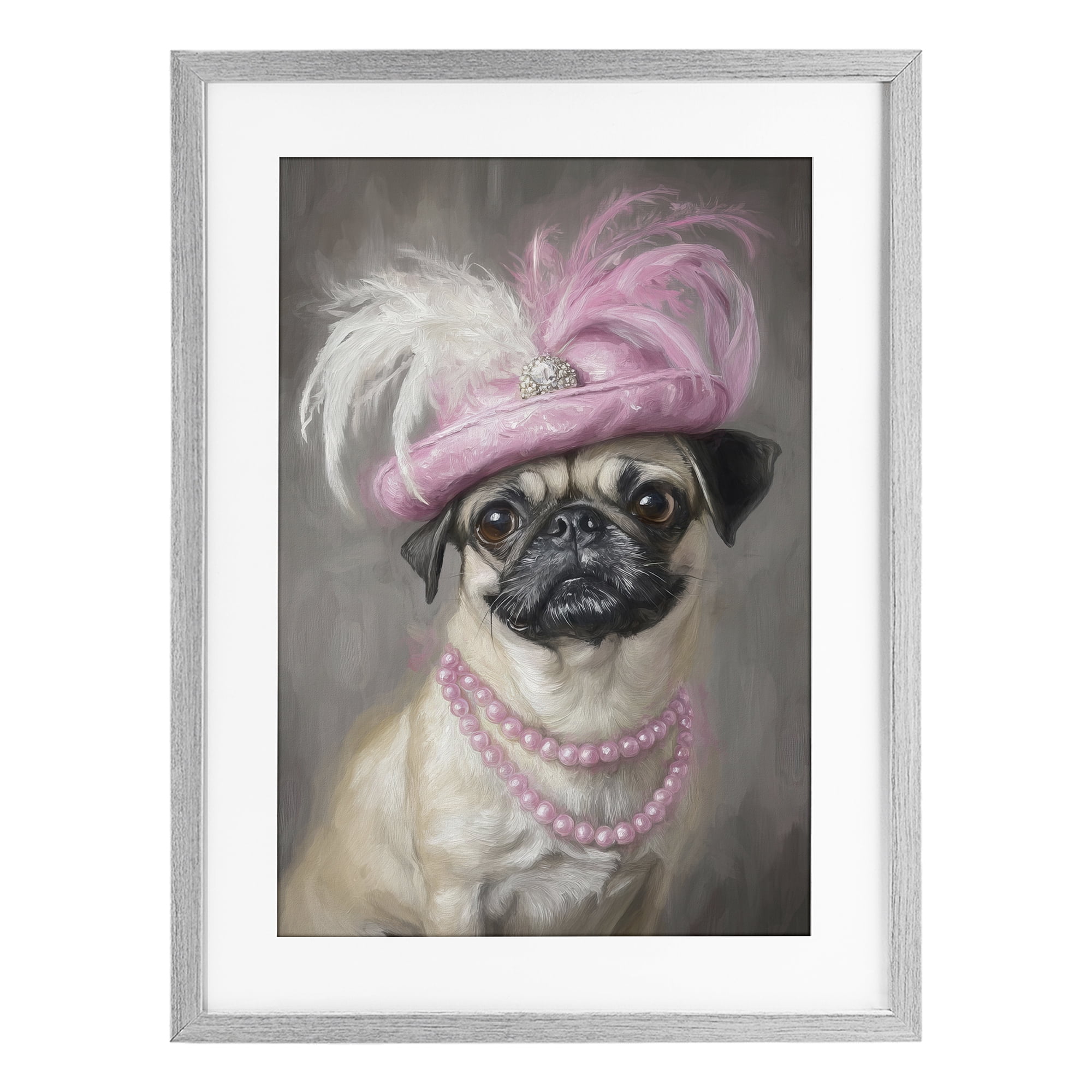 Stupell Industries Lady Pug Portrait Gray Framed Print Under Glass, design by Tina LeCour
